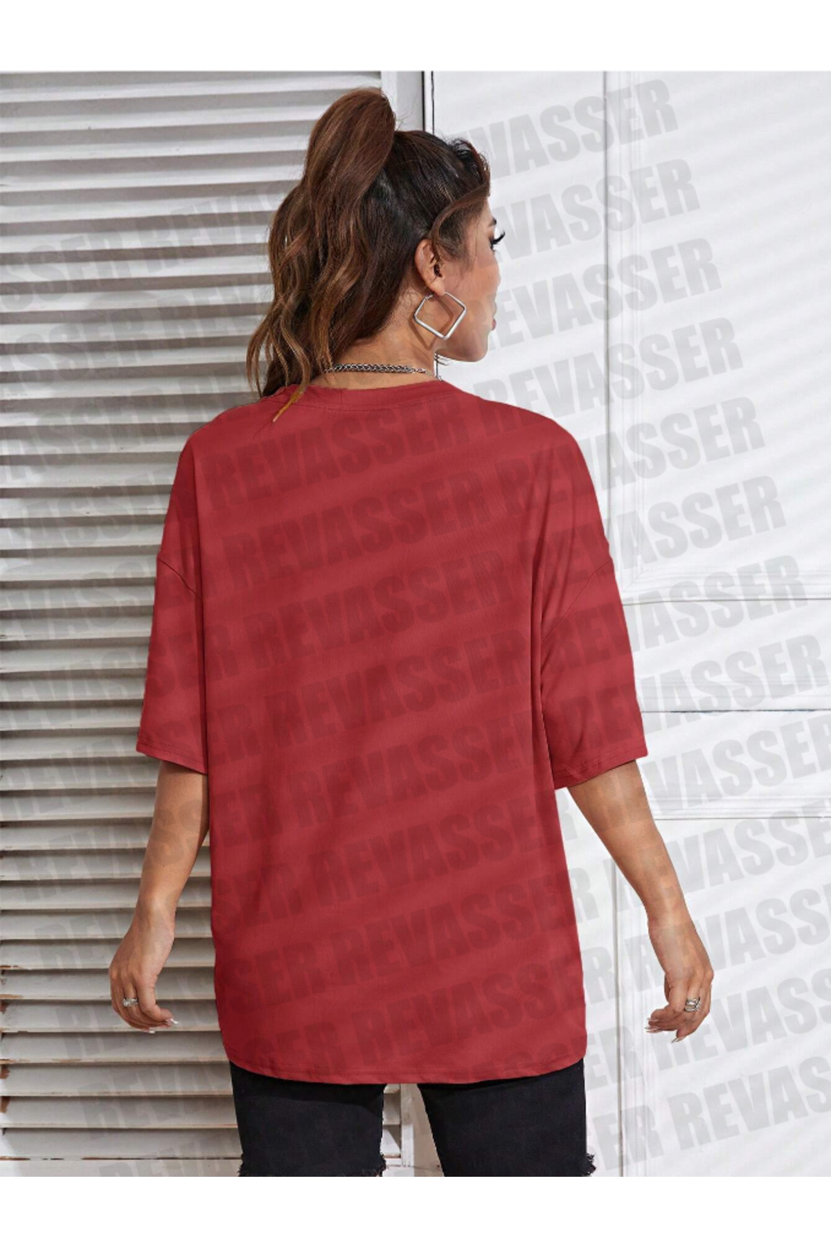 Revasser Unisex Kadın/Erkek DÜZ Renkli Özel Oversize Pamuk Penye T-Shirt görsel 4