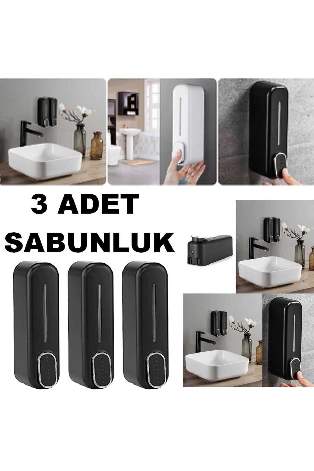 mrtbilisim-Dozator de săpun de baie montabil pe perete 350 ml Șampon montat Sticlă de săpun lichid Dispenser de săpun 3 buc 1