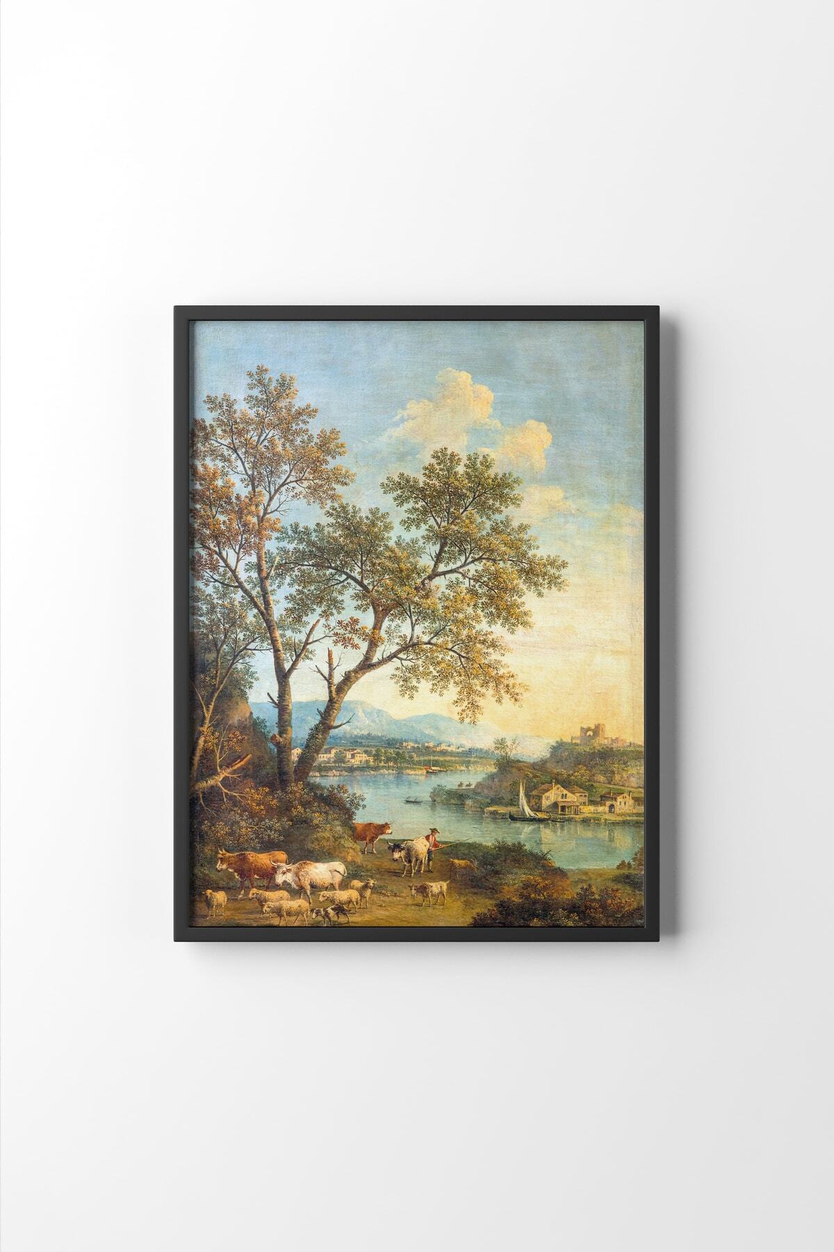 Village and River View - Black Frame