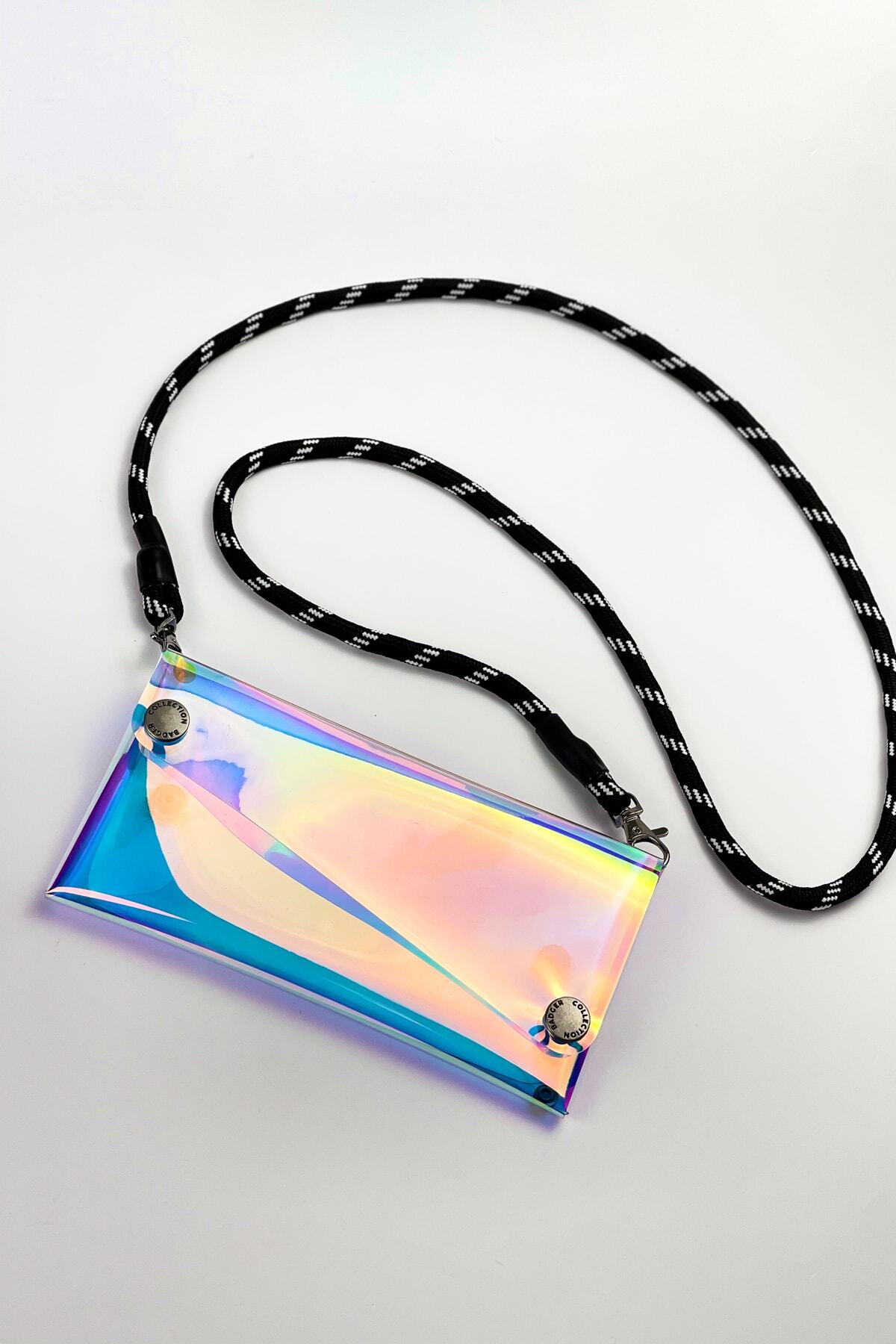 Badger Collection Jellyfon Askılı Şeffaf Telefon Çantası Hologram - Unisex Erkek Kadın Minimal Hediye Tasarım Renkli görsel 6