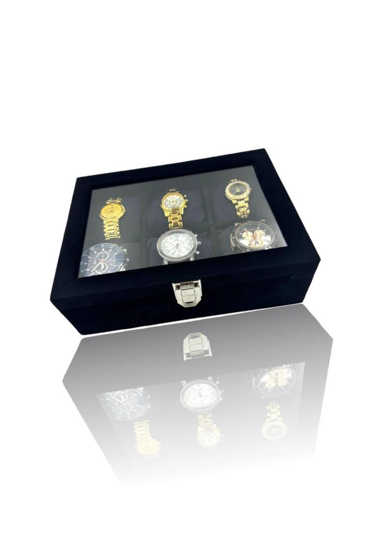 Dijital Çarşı Richbox 6'lı Saat Kutusu Siyah Alcantara Süet