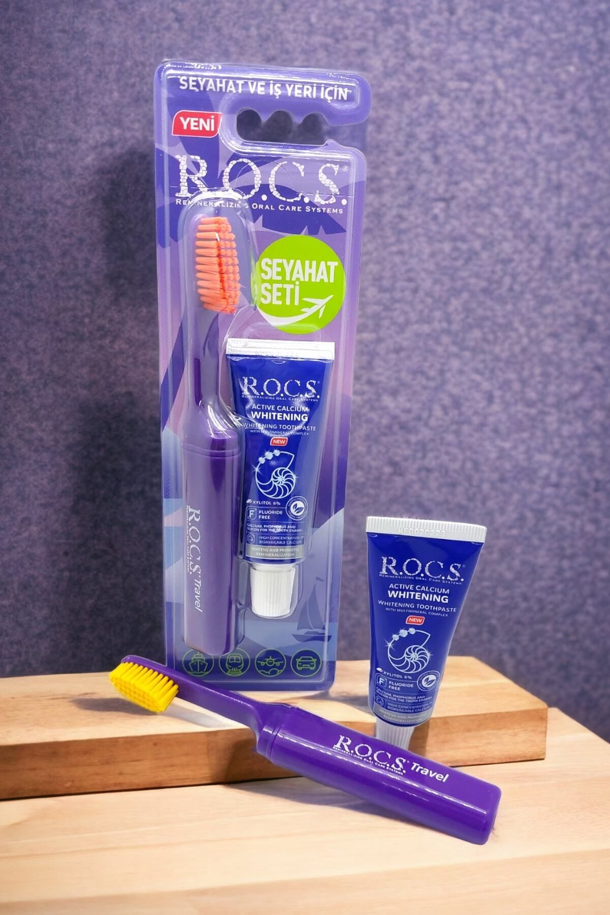 R.O.C.S. 2'Lİ Travel Katlanır Diş Fırçası ve Beyazlatıcı Diş Macunu 25 G Seti-TURUNCU-SARI KIL - 4
