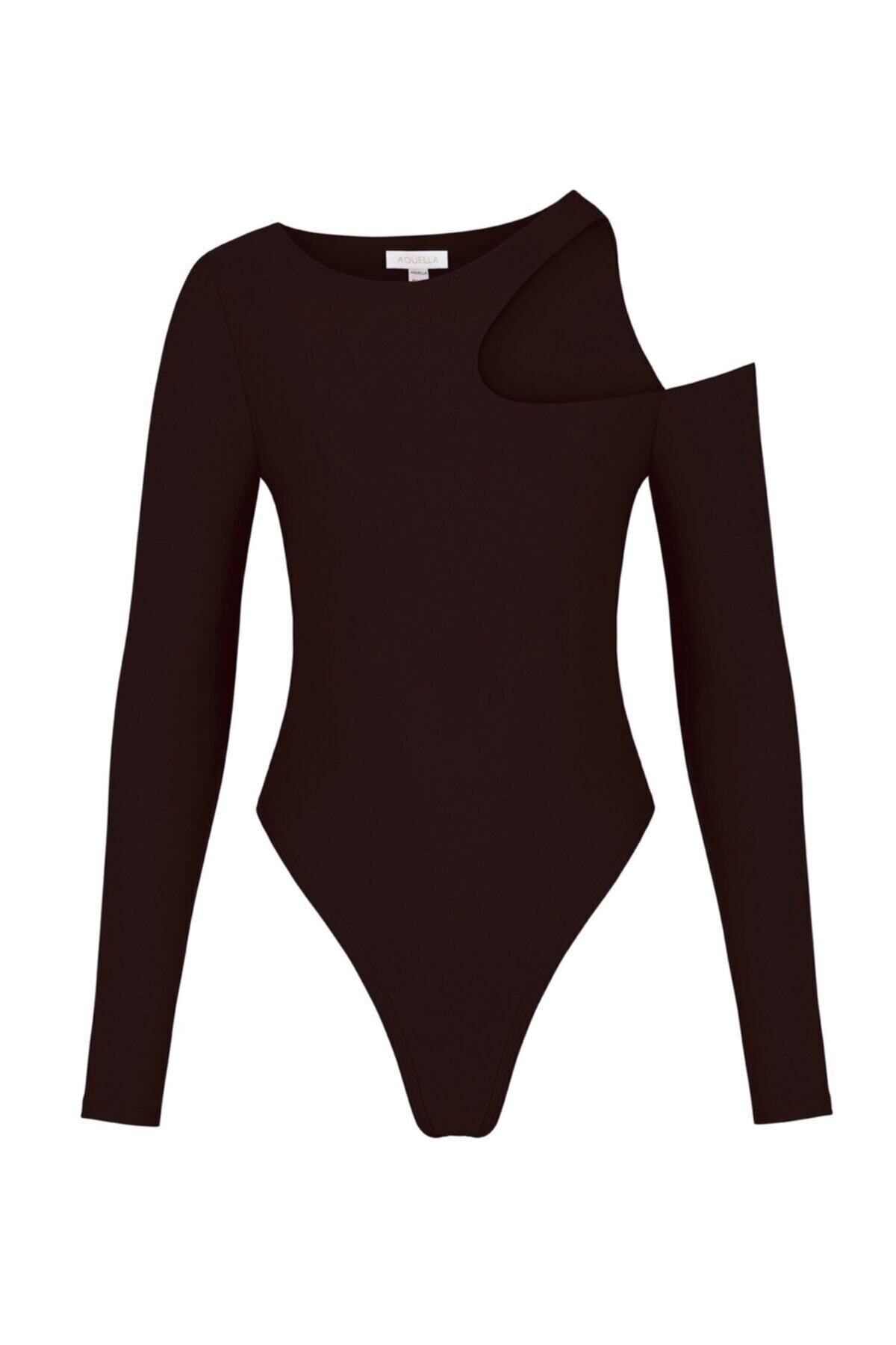 AQUELLA Asimetrik Acı Kahve Bodysuit