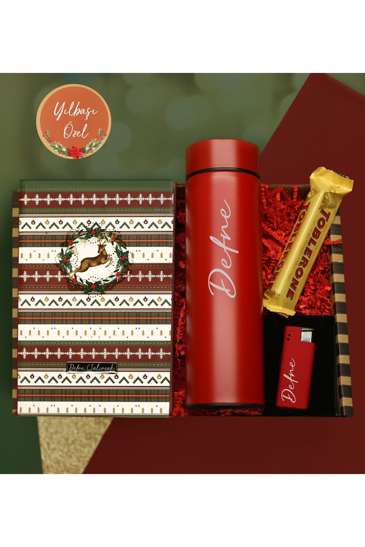 Personalized Notebook & Personalized Thermos & Personalized Metal Lighter & Toblerone Gift Set