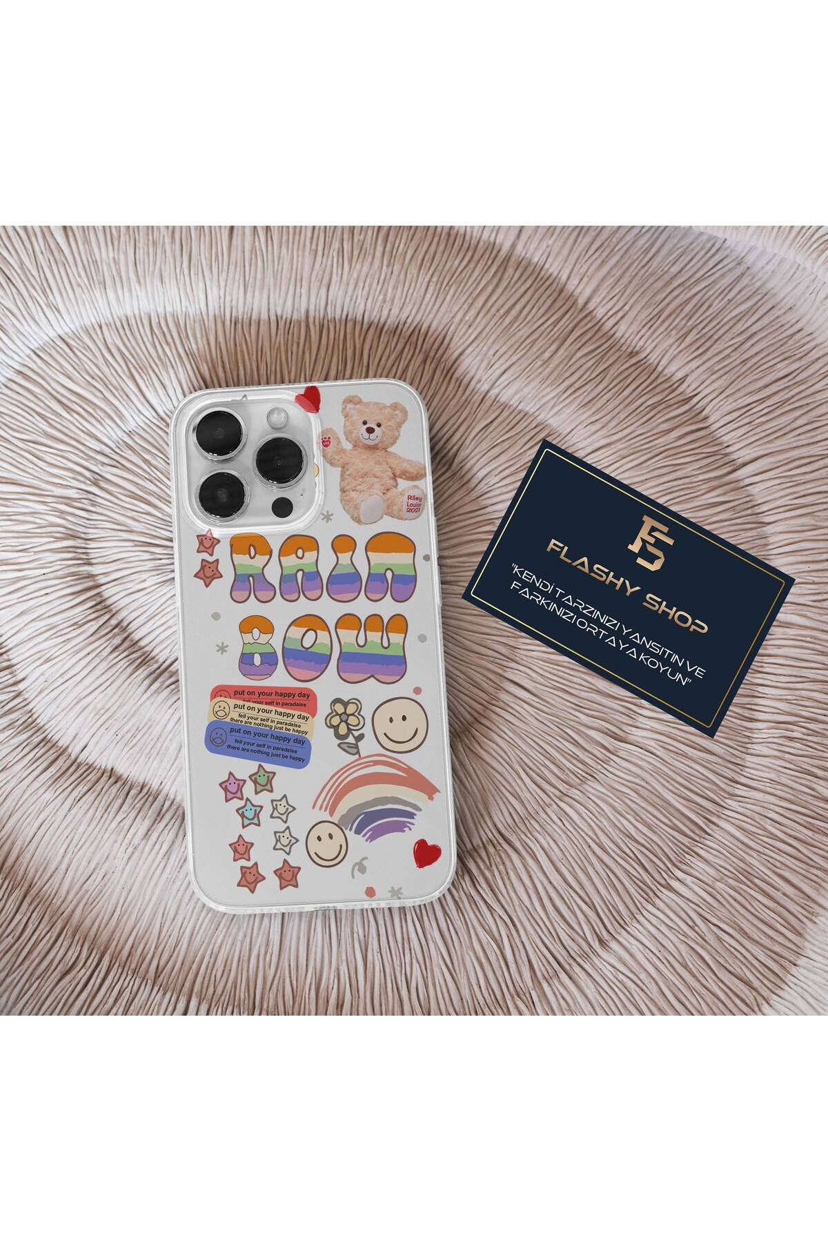 Transparent Case with Rainbow Teddy Bear Design for Samsung Galaxy A35