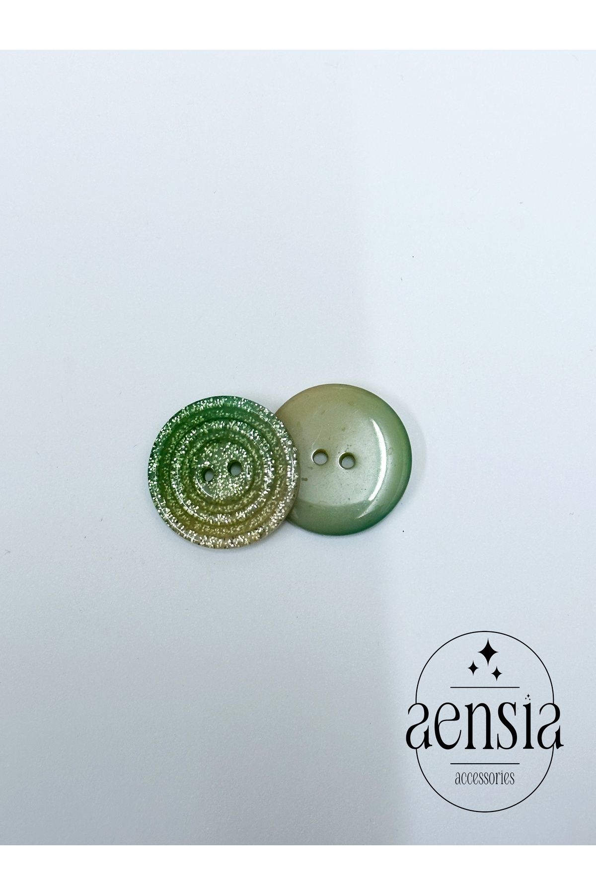 aensia-Green-Light Yellow Ombre Inside Glittered Button Polyester Button Flat 2 Holes Coat Button (2.54cm) - Pack of 6 4