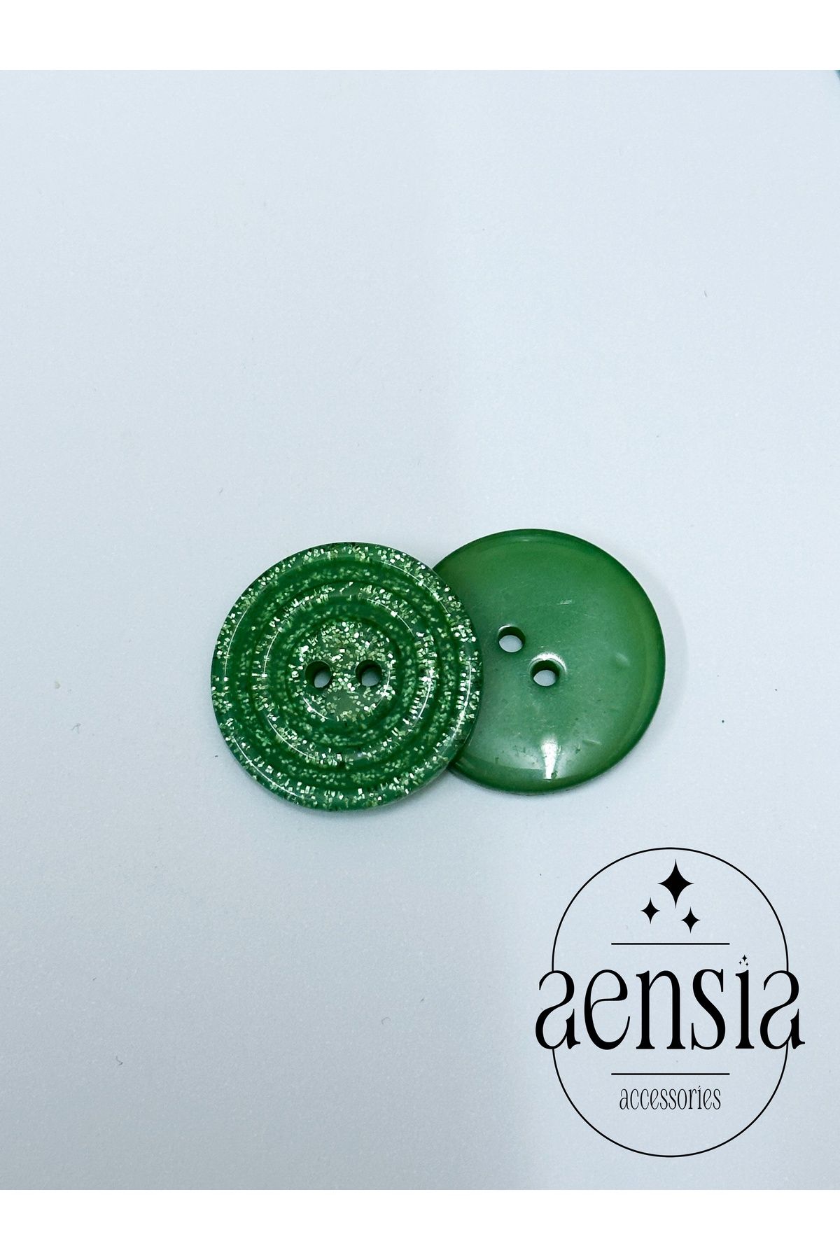 aensia-Green Glitter Inside Shiny Plain Two Hole Button Polyester Button Coat Jacket Button (2.54cm) - Pack of 6 4