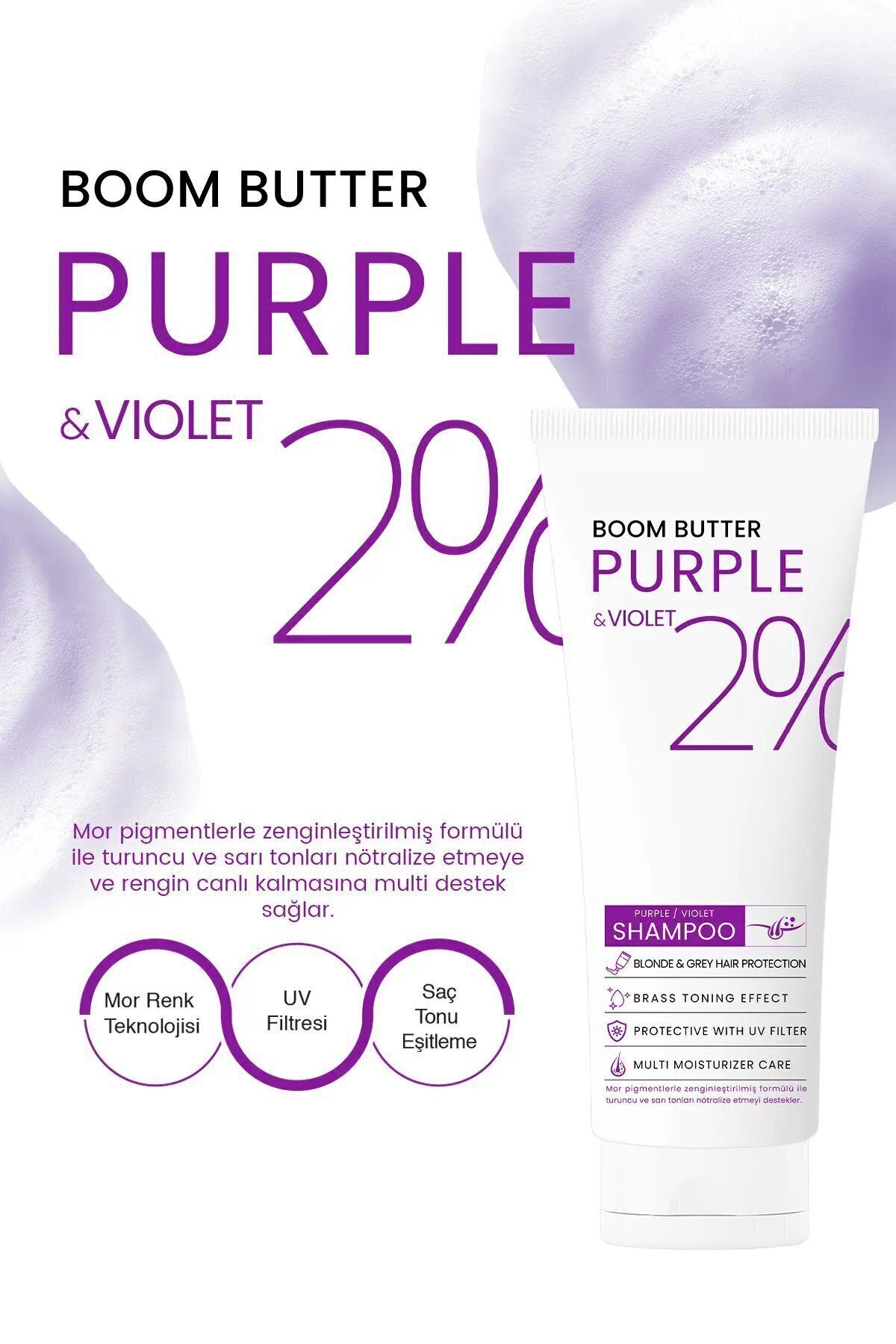 BOOM BUTTER-250 ML Purple Purple Color and Hair Protection Shampoo 4