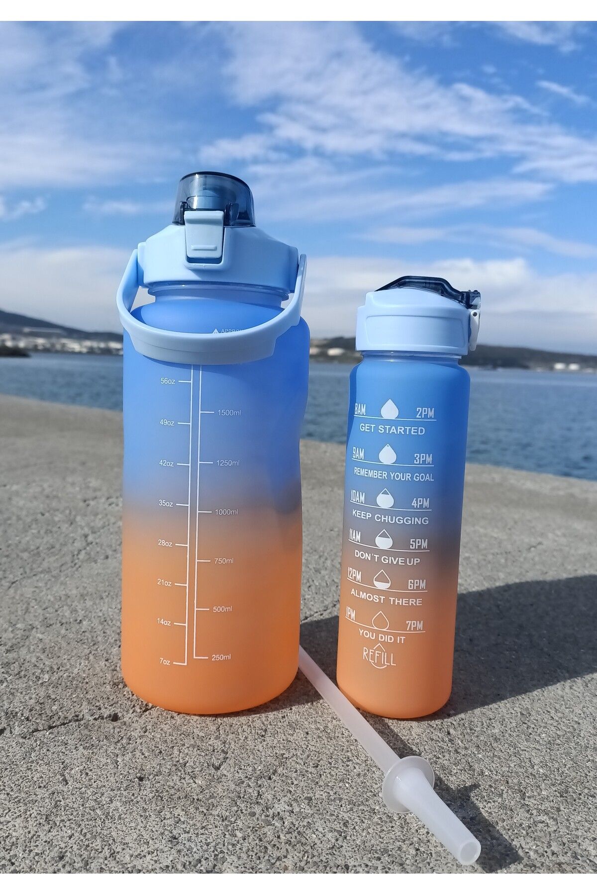 Motivasyonel 2'li Sporcu Motivasyon Su Matarası  2 LT + 600 ML  Dayanıklı