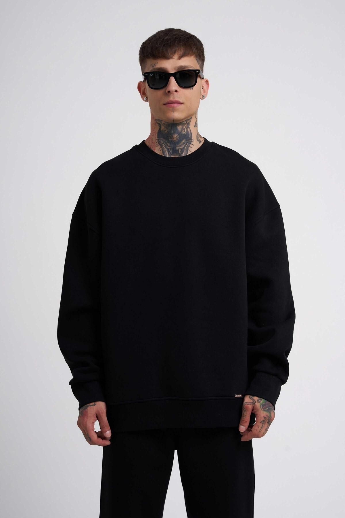 Machinist Men s Basic Oversize Black Sweatshirt Trendyol