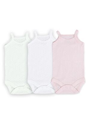 Novibaby 3'lü Jakarlı İp Askılı Bebek Body Zıbın Çıtçıtlı 100% Pamuk - Ekru P...