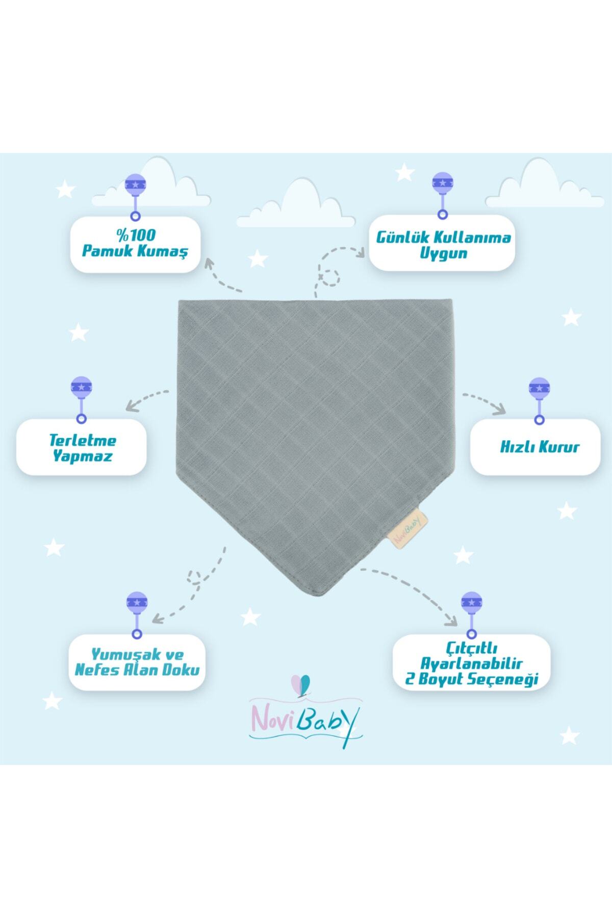 Novibaby Müslin Bebek Fular Önlük – Petrol – Mama Önlüğü Salya Bezi Ağız Mendili Bandana 30x30cm fotoğrafı 2 (önizleme)