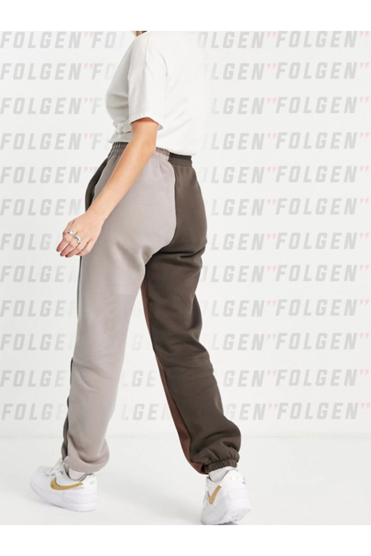 Nike metallic swoosh colour block joggers shop