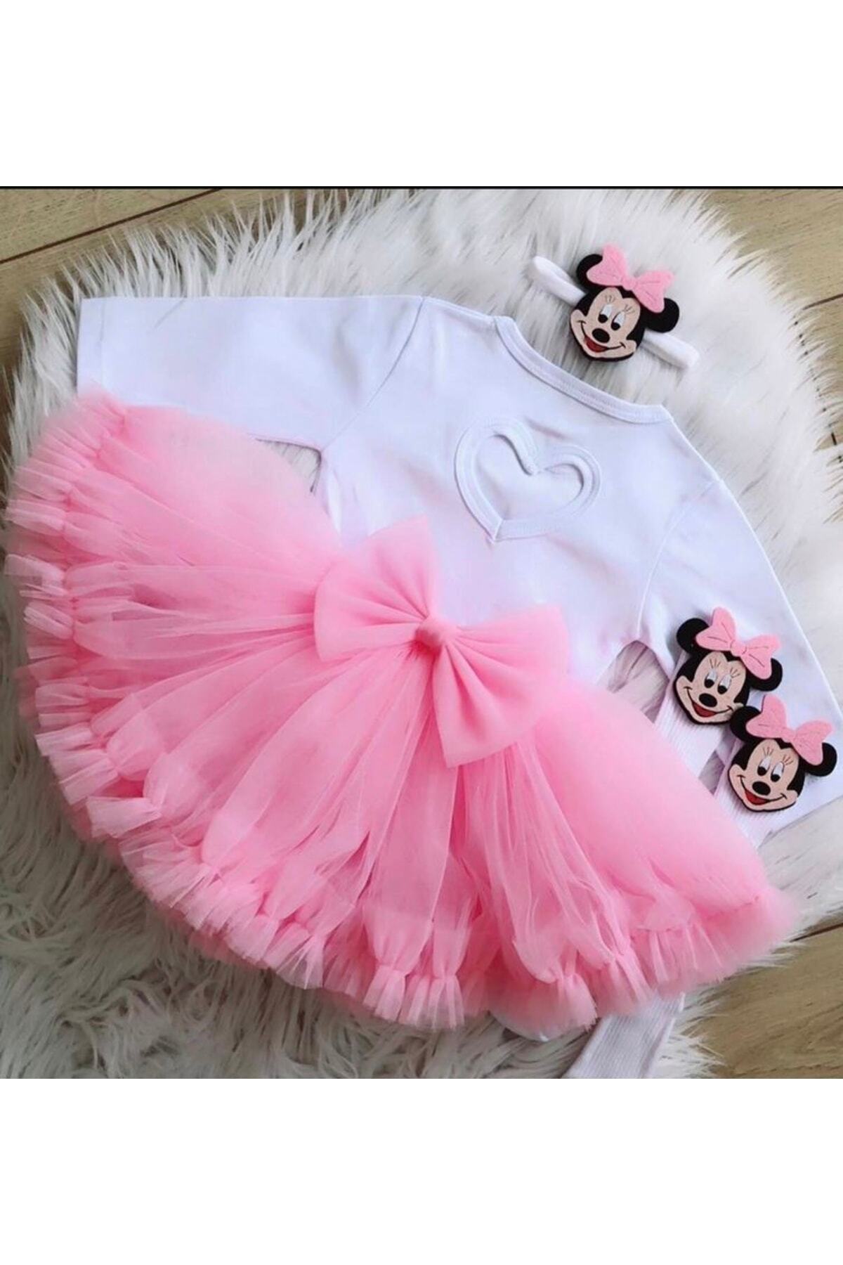 Girl's Heart Detailed Bodysuit, Tutu Skirt, Socks and Bandana Set