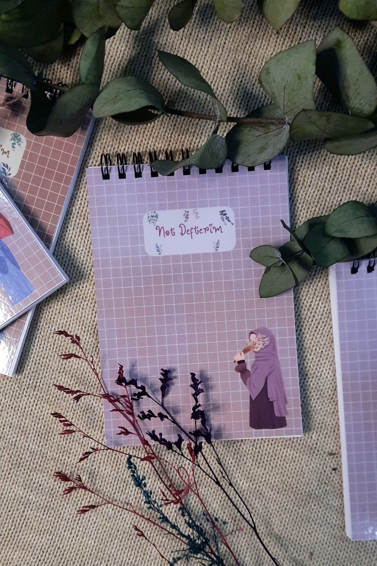 Burak Baskı Tasarım-Lavender Hicab Girl / A-6 Wire Spiral Checked Notepad NotepadMemo Pad, Memo Pad, Ramadan 1