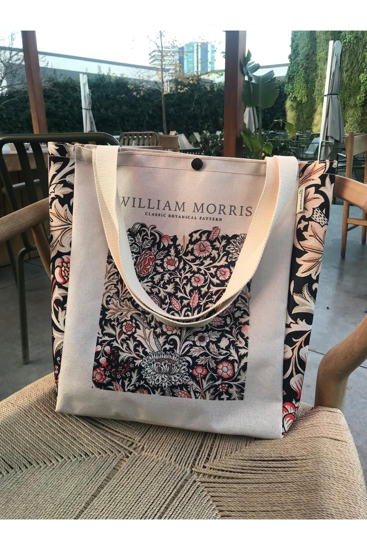 pamukcanta  William Morris Kanvas Bez Çanta Yıkanabilir Metal Çıtçıtlı Cepli - Görsel 3
