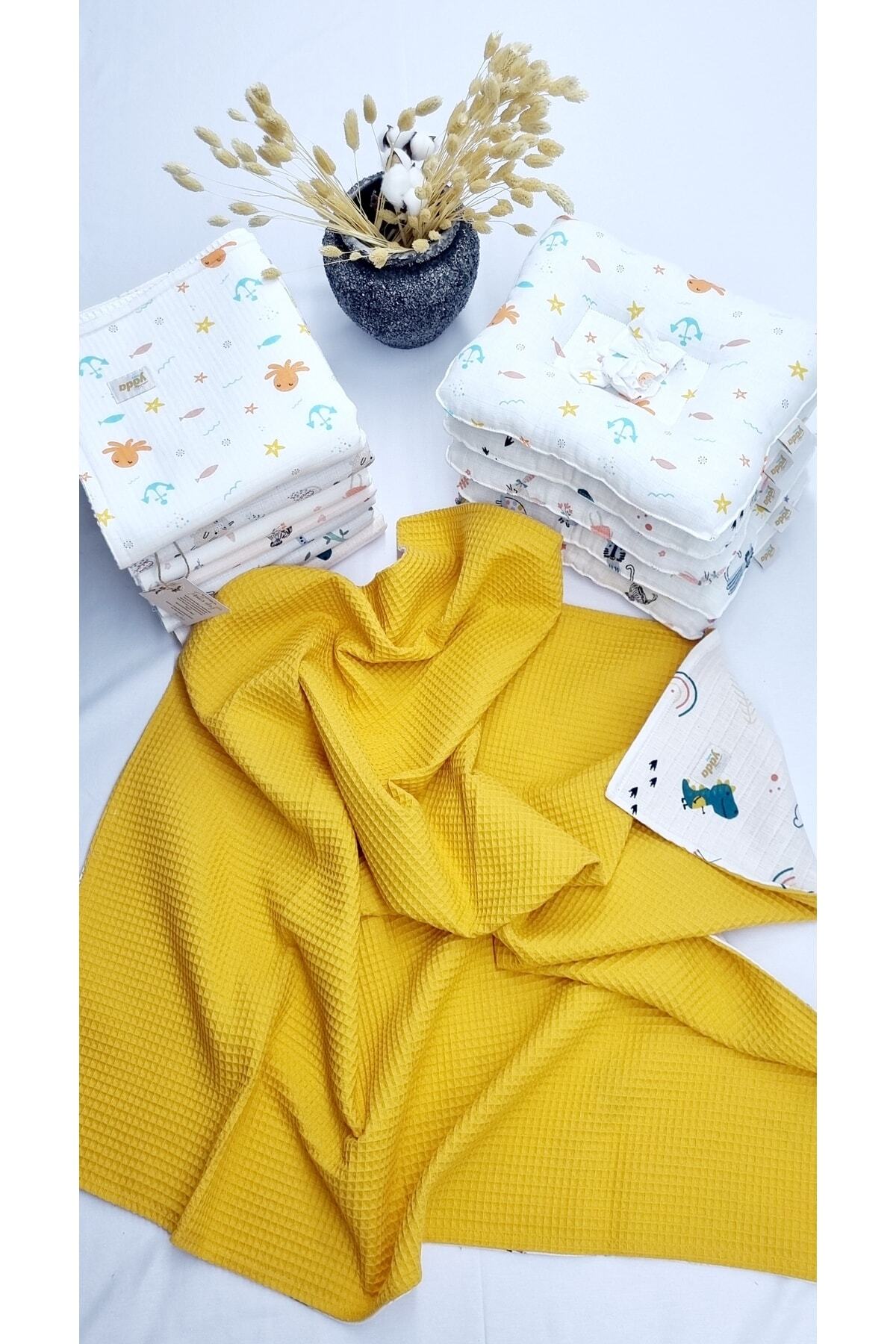 Yada Baby %100 Organik Pamuklu Kumaştan Waffle Pike Müslin Bebek Battaniye Ve Emzirme Yastığı Seti fotoğrafı 2 (önizleme)