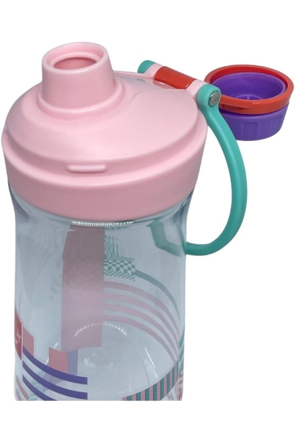 Vagonlife-650ML VGN0808 Rotating Opening Comfortable Lid Handled Patterned Body Polycarbonate Water Flasks 3