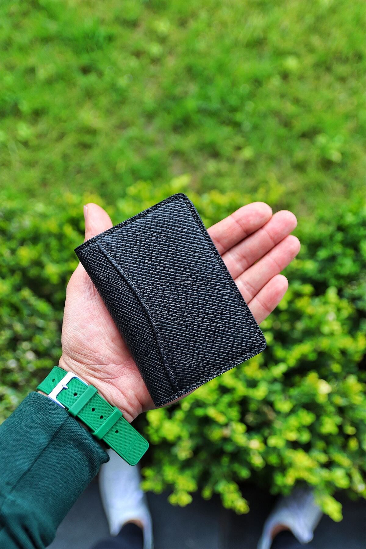 کارت دار مردانه و زنانه نگهدارنده چرمی سیاه با الگوی سافیانو کیف پول Crew Leather