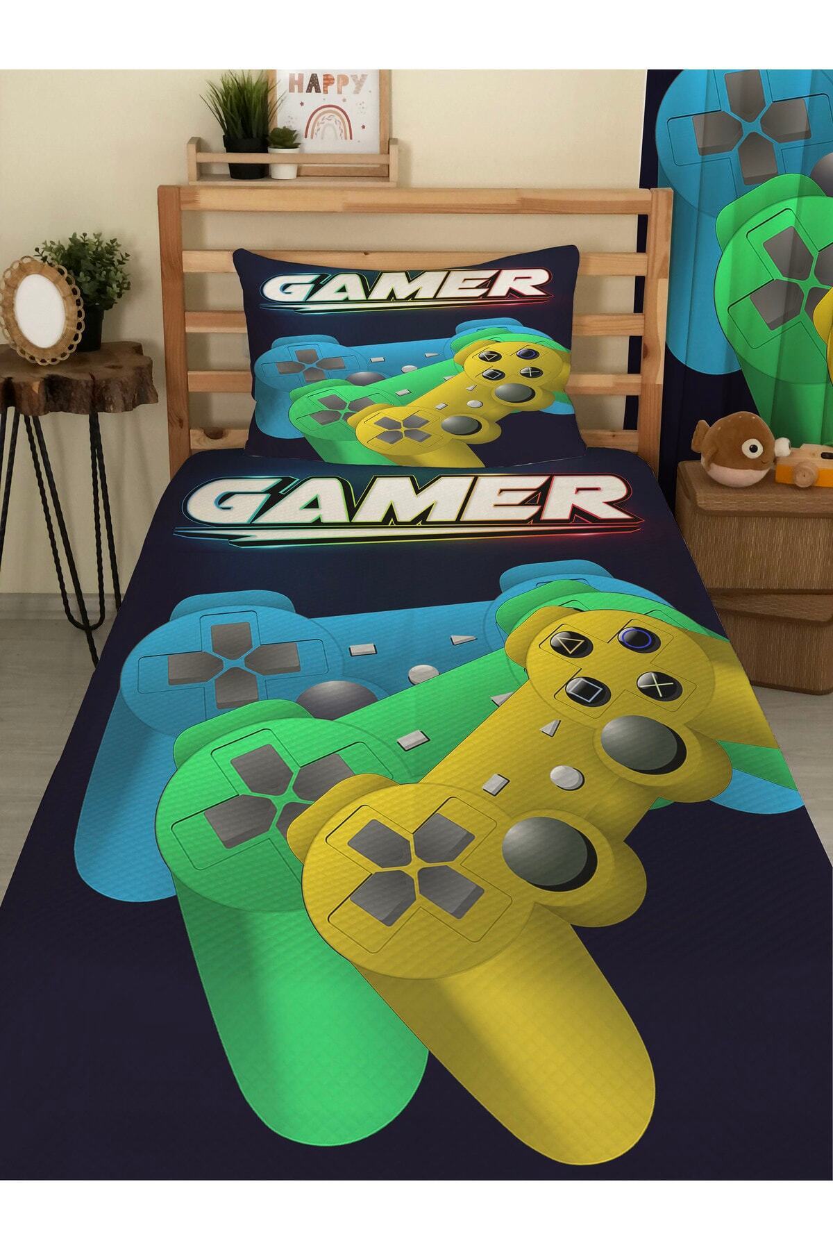MILROMA Gamer Gamepad Patterned Baby And Child Printed Single Quilting Set 160x230 Black