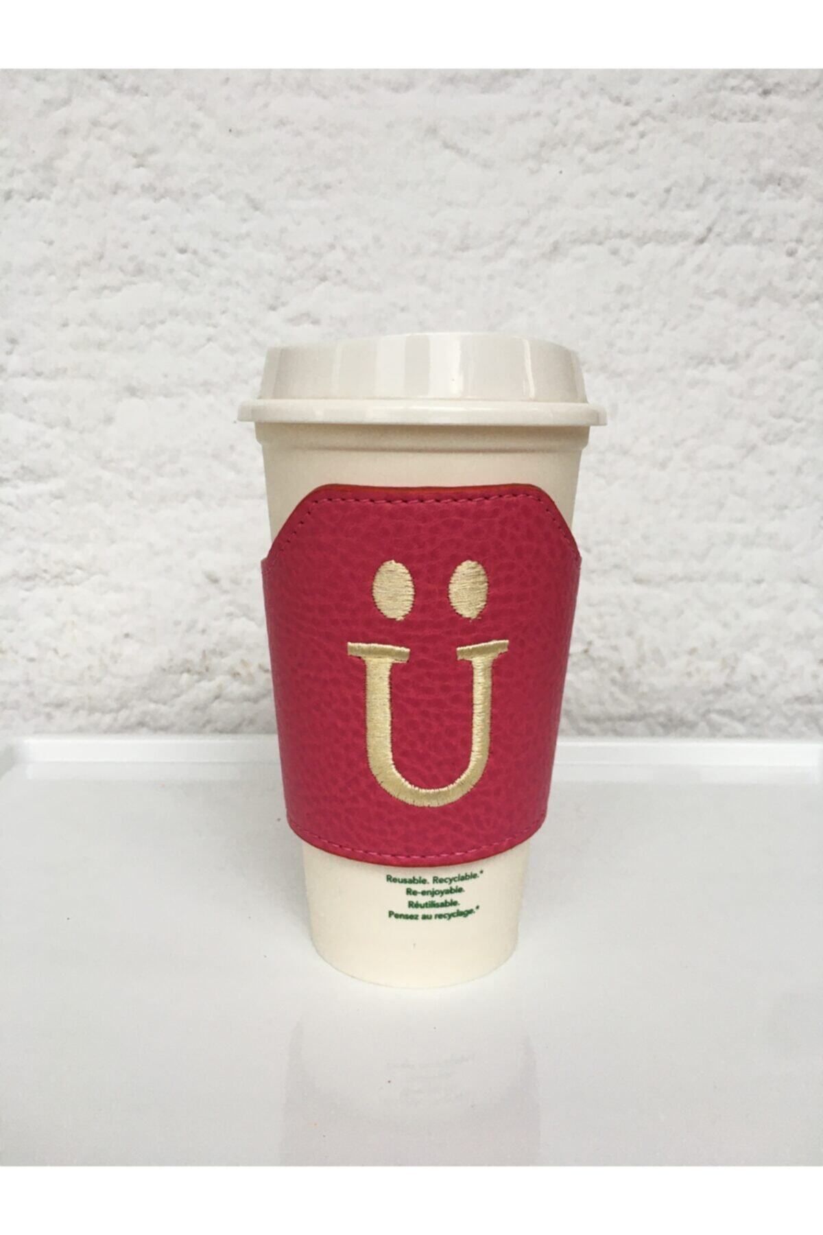 Mi Amore Design Ü Harfi Monogram Deri Bardak Tutacağı