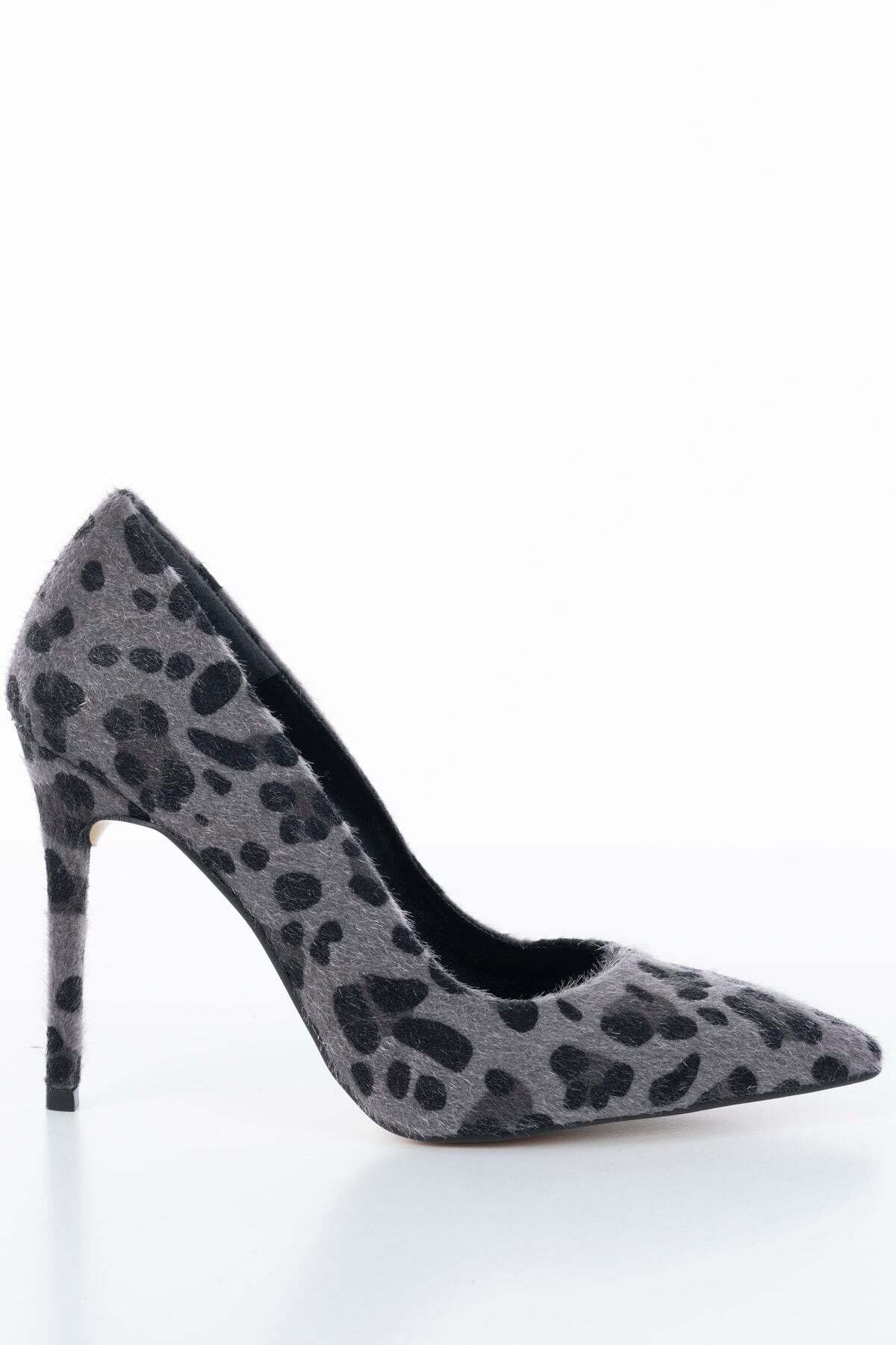 shoeSSpring-Pointed Toe Suede Gray Leopard Pattern Thin Heel Stiletto 5