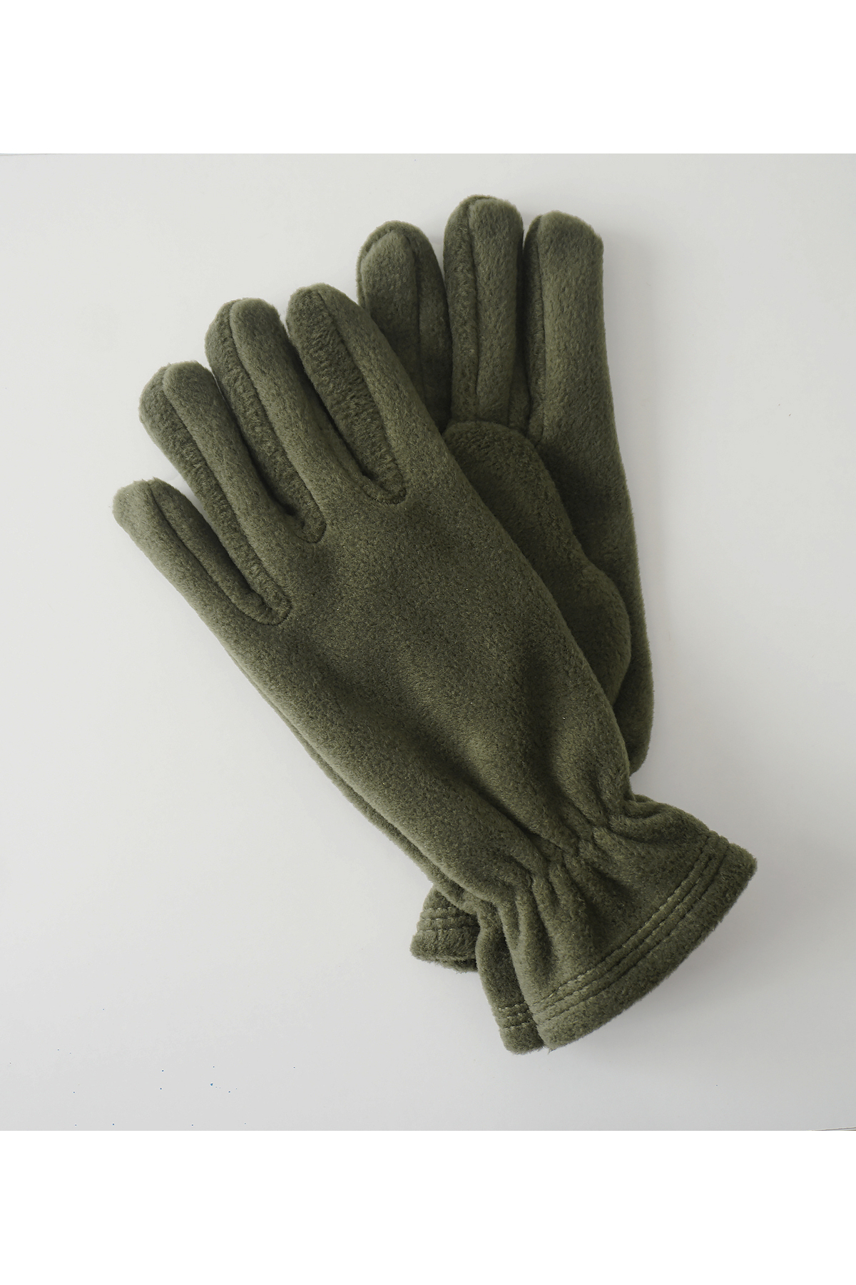 Mrey Kadın Haki Yeşil Polar Kışlık Parmakları Kapalı Eldiven Bileği Lastikli Termal Haki Eldiven