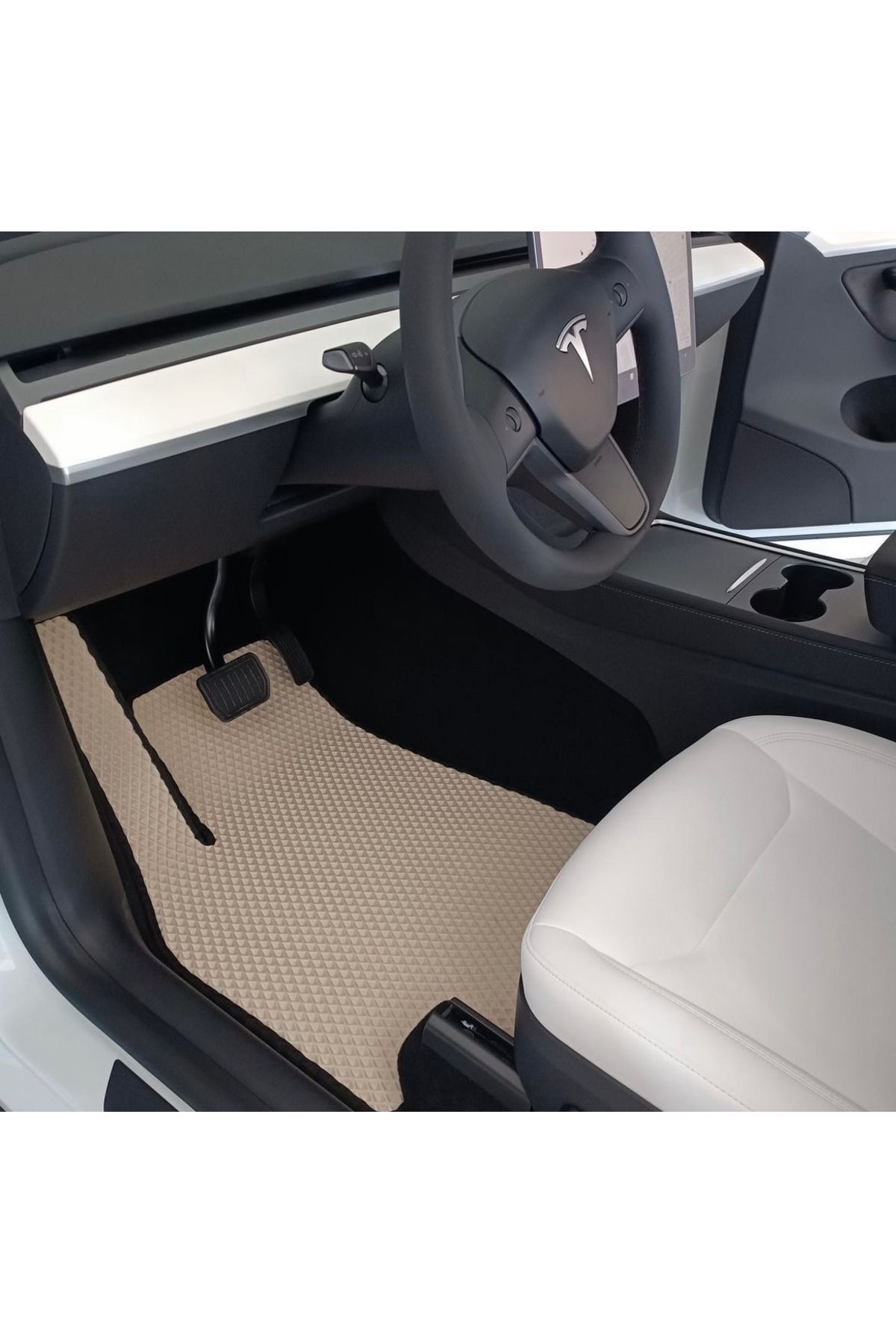 General Brands TESLA MODEL Y SMART EVA MAT-TRUNK POOL ПОЛНЫЙ КОМПЛЕКТ КРЕМОВО-ЧЕРНАЯ ПОЛОСКА 38282