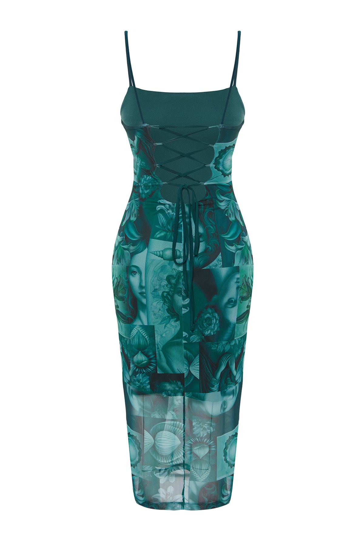 Trendyol Collection-Smaragdgrünes tailliertes/tailliertes Midi-Bleistiftkleid aus flexiblem Strick und Riemchen mit quadratischem Ausschnitt TWOSS22EL00726 8