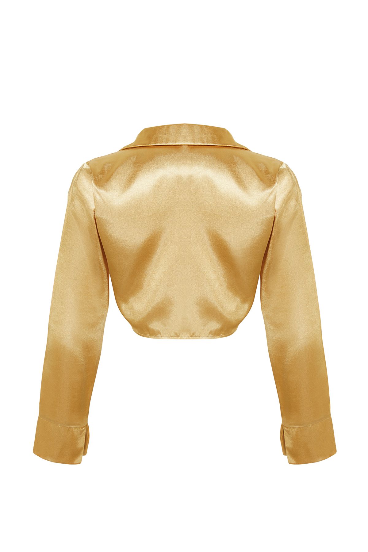 Trendyol Collection-Gold Crop Tie Detailní saténová tkaná halenka TWOAW23BZ00466 8