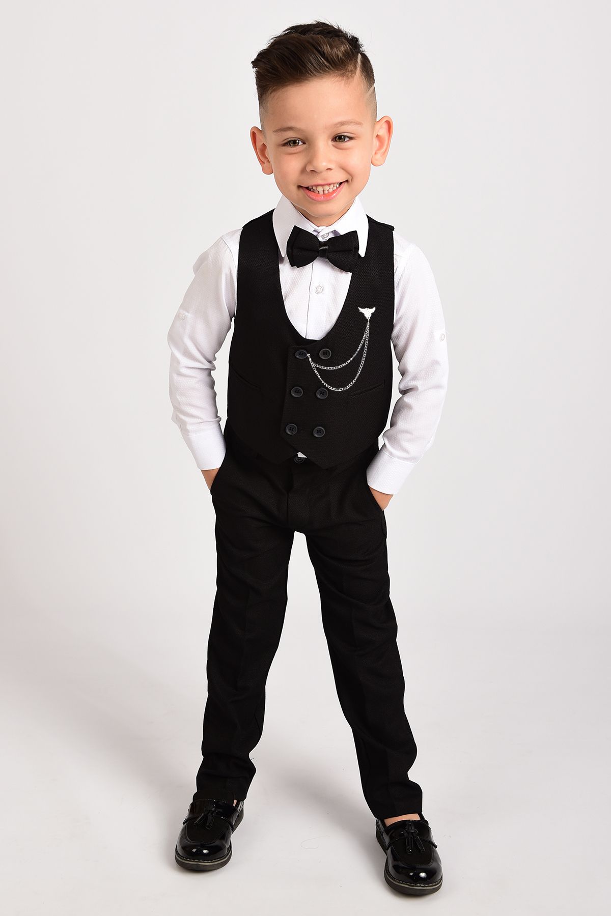 Entel-Boy's Chain Tuxedo Suit with Vest and Bow Tie 4