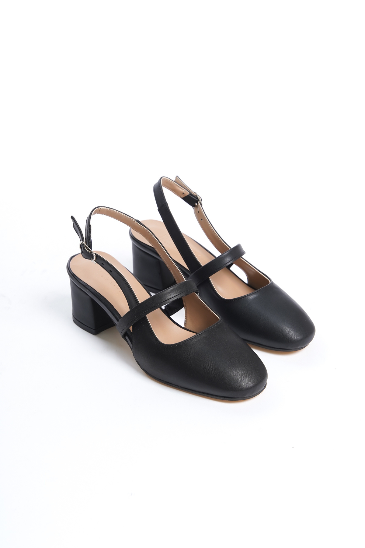 eformoda by emre yılmaz  Siyah Cilt Kadın Arkası Açık Kemer Toka Detaylı Rahat 5 cm Klasik Topuklu Ayakkabı DRK020 - Görsel 4