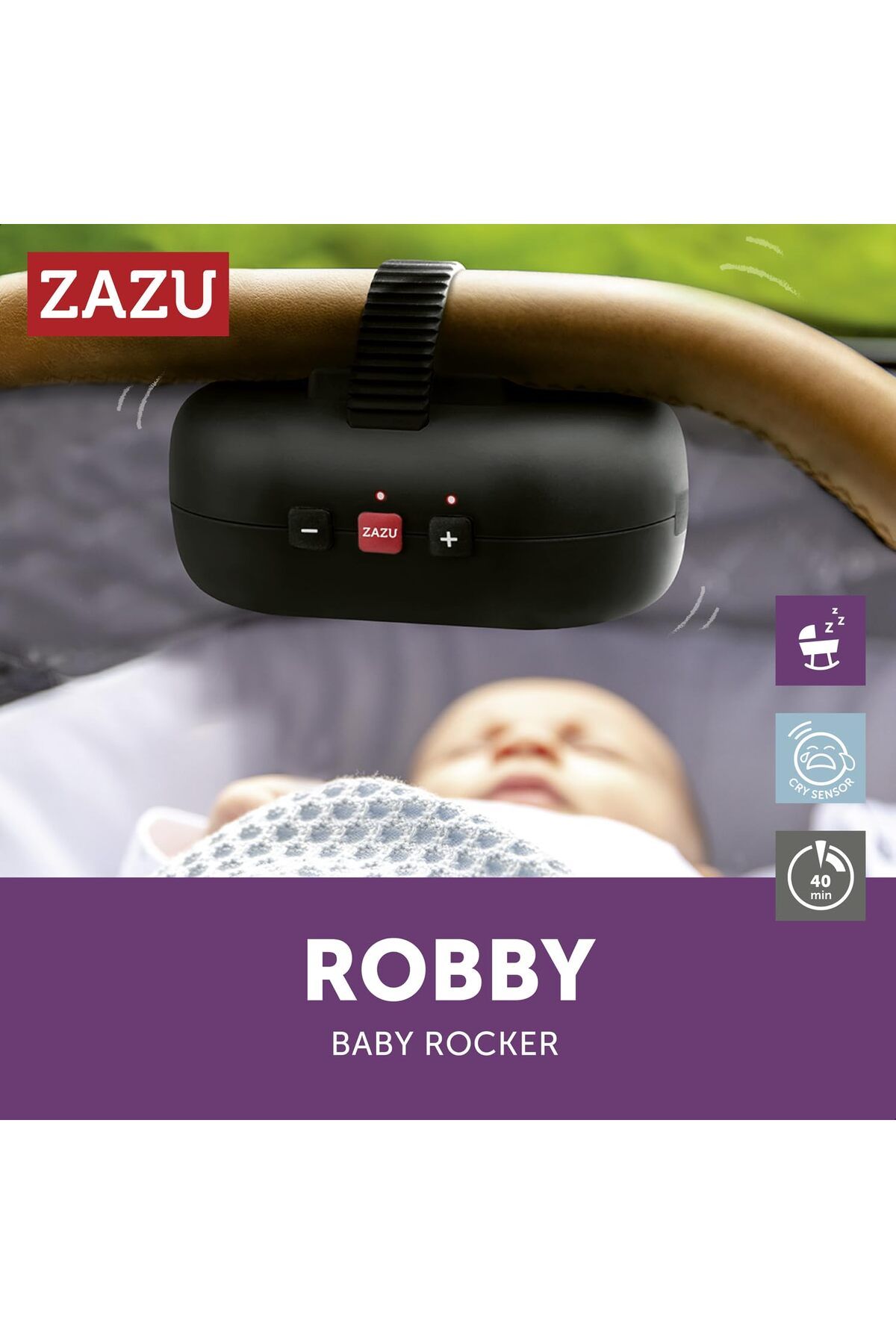 Zazu-Baby car swing automat.Main lap,power adjustable,40-minute timer,glare sensor 2