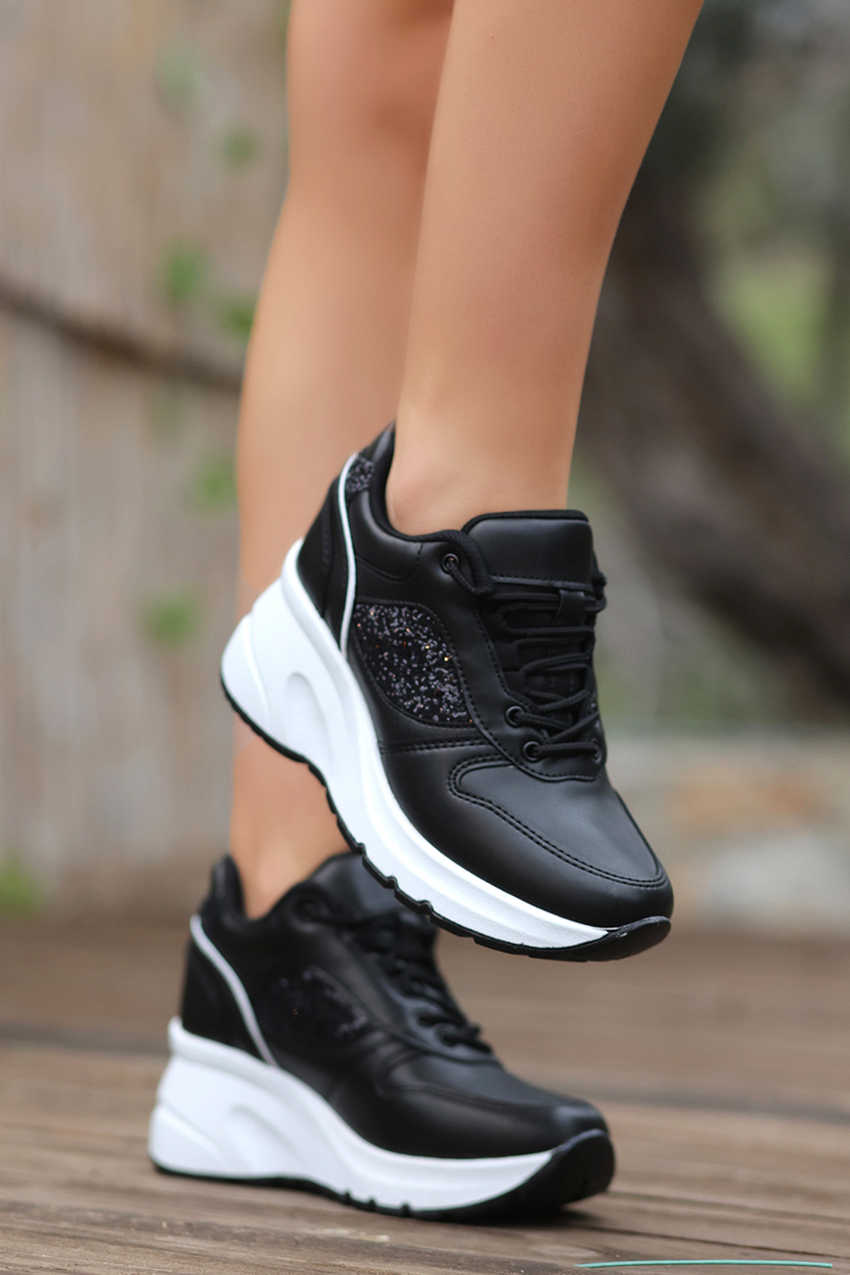 LEYDİ SHOES-Napoli Black White Sole Women's Sports Shoes 3