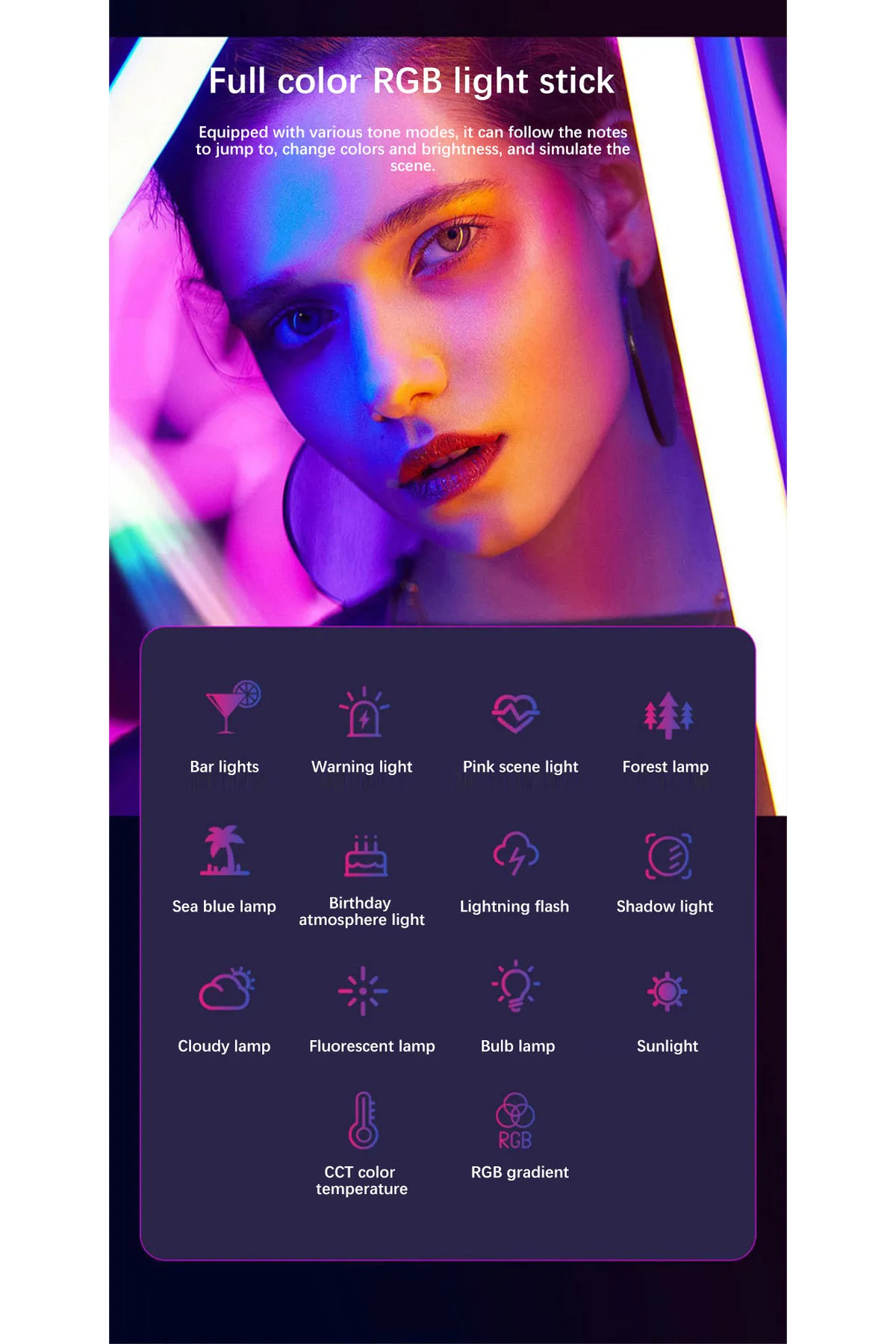 Şarjlı RGB 1 Ad 2+1 mt tripodlu Fotoğrafçılık Işık Çubuğu Aydınlatma Ledi Canlı Video Çekimi Işığı