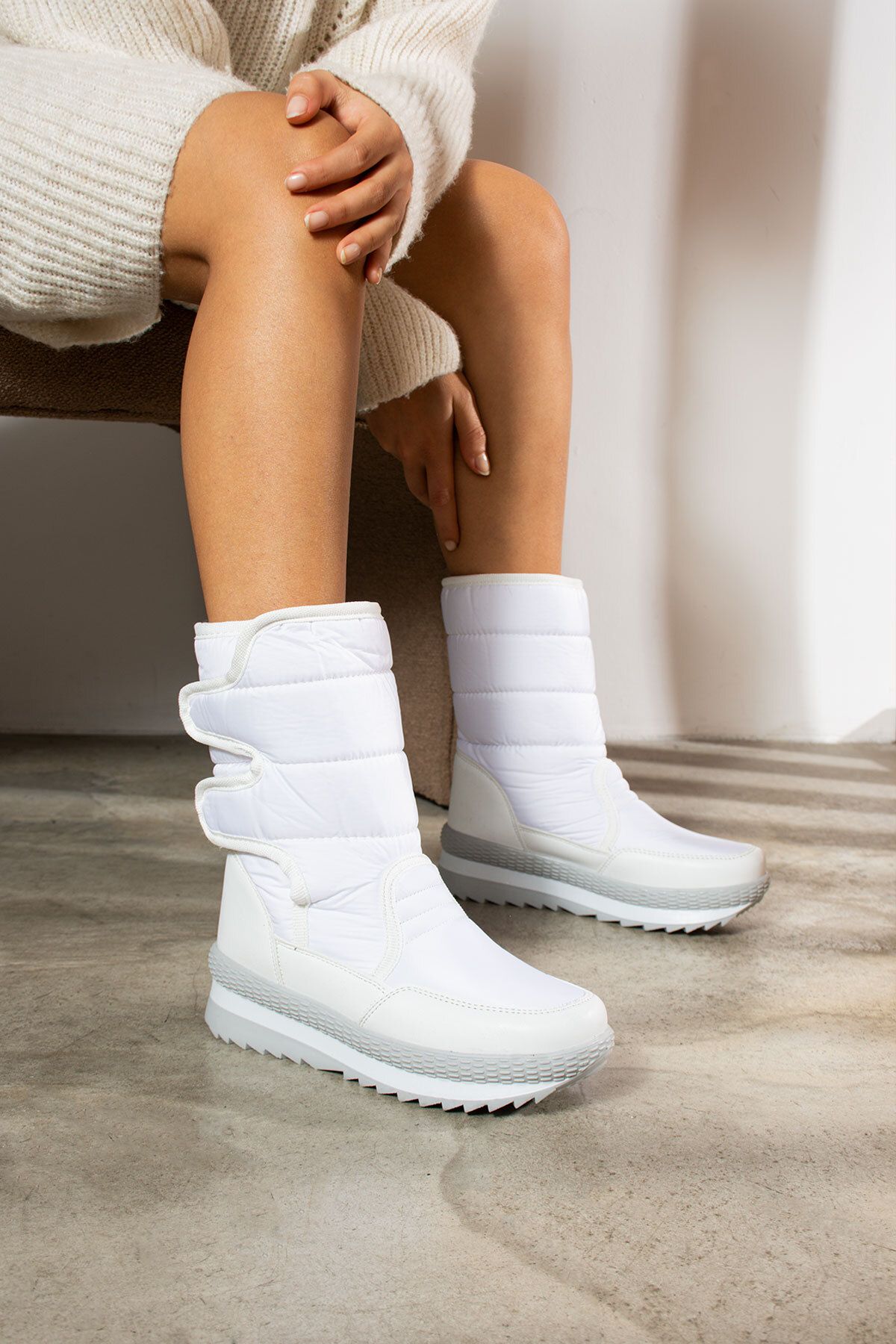 Nstil White Daily Women s Men s Adult Furry Snow Boots with Velcro
