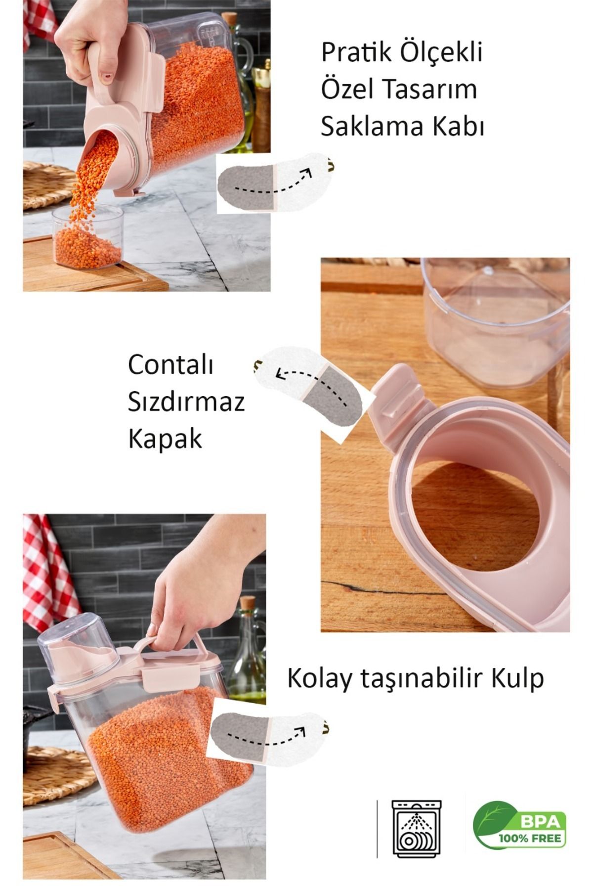 Tugomer-2-Piece Unique 2 Lt Food Storage Container with Gasket - Scale Pulses Container Organizer Jar 2