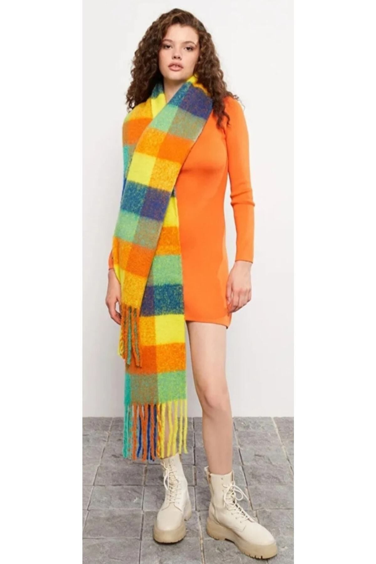 FRESCO SCARFS-Soft Textured Colorful Square Patterned Scarf Shawl Shoulder Shawl 4