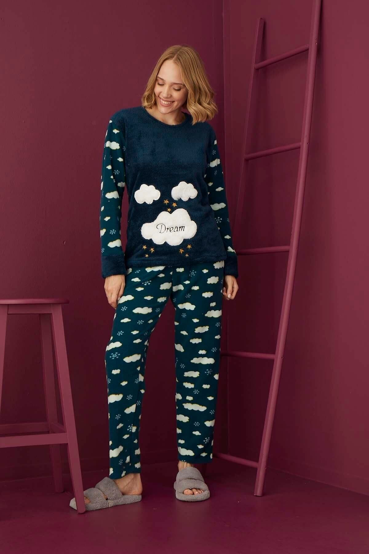 TAMPAP Women's Fleece Plush Pajama Set Welsoft Set 1467