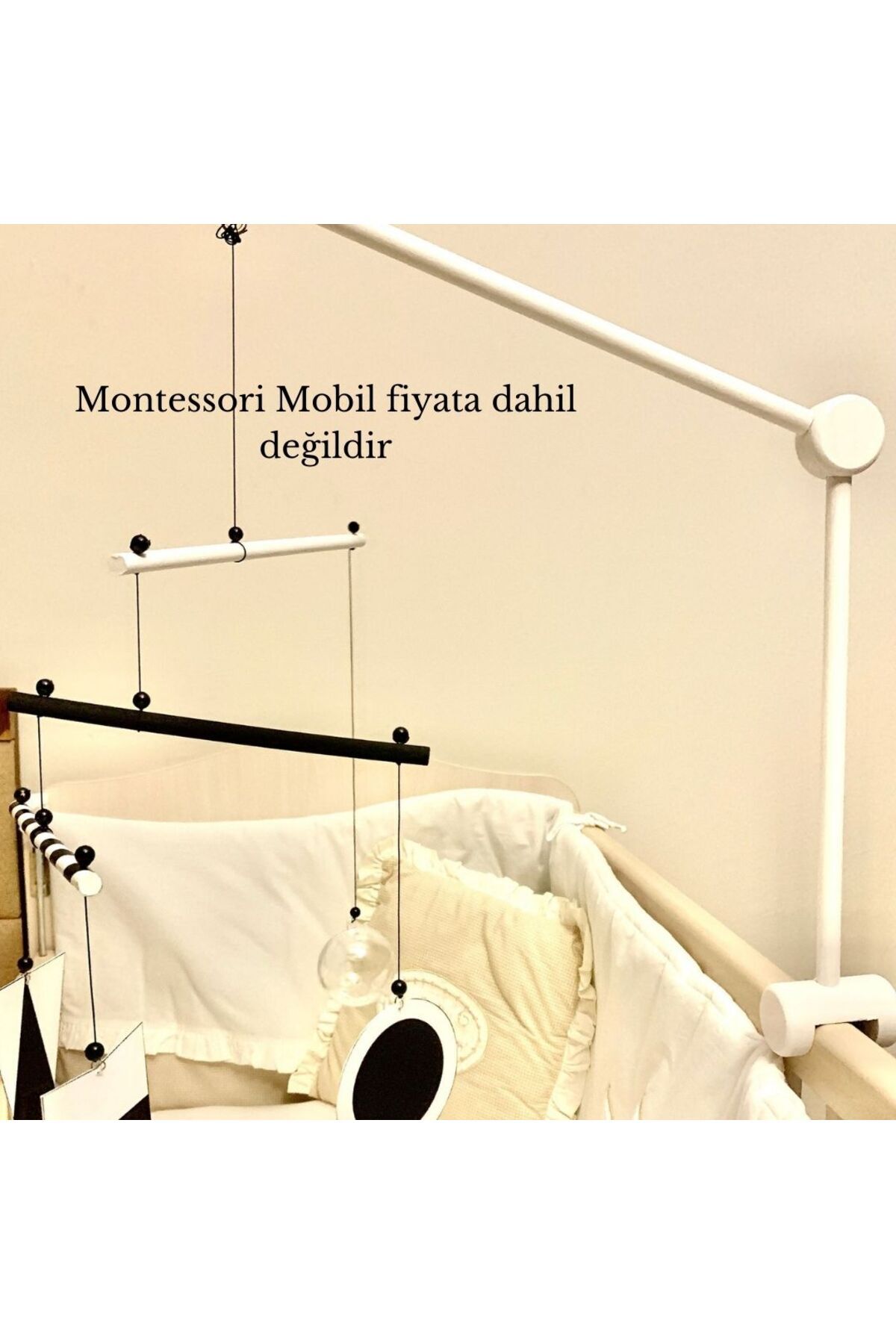 pikukid Ahşap Beşik Dönence Asma Aparatı, Beyaz Dönence Askısı ( Beyaz Renkli ), Beyaz Mobile Askısı fotoğrafı 3 (önizleme)