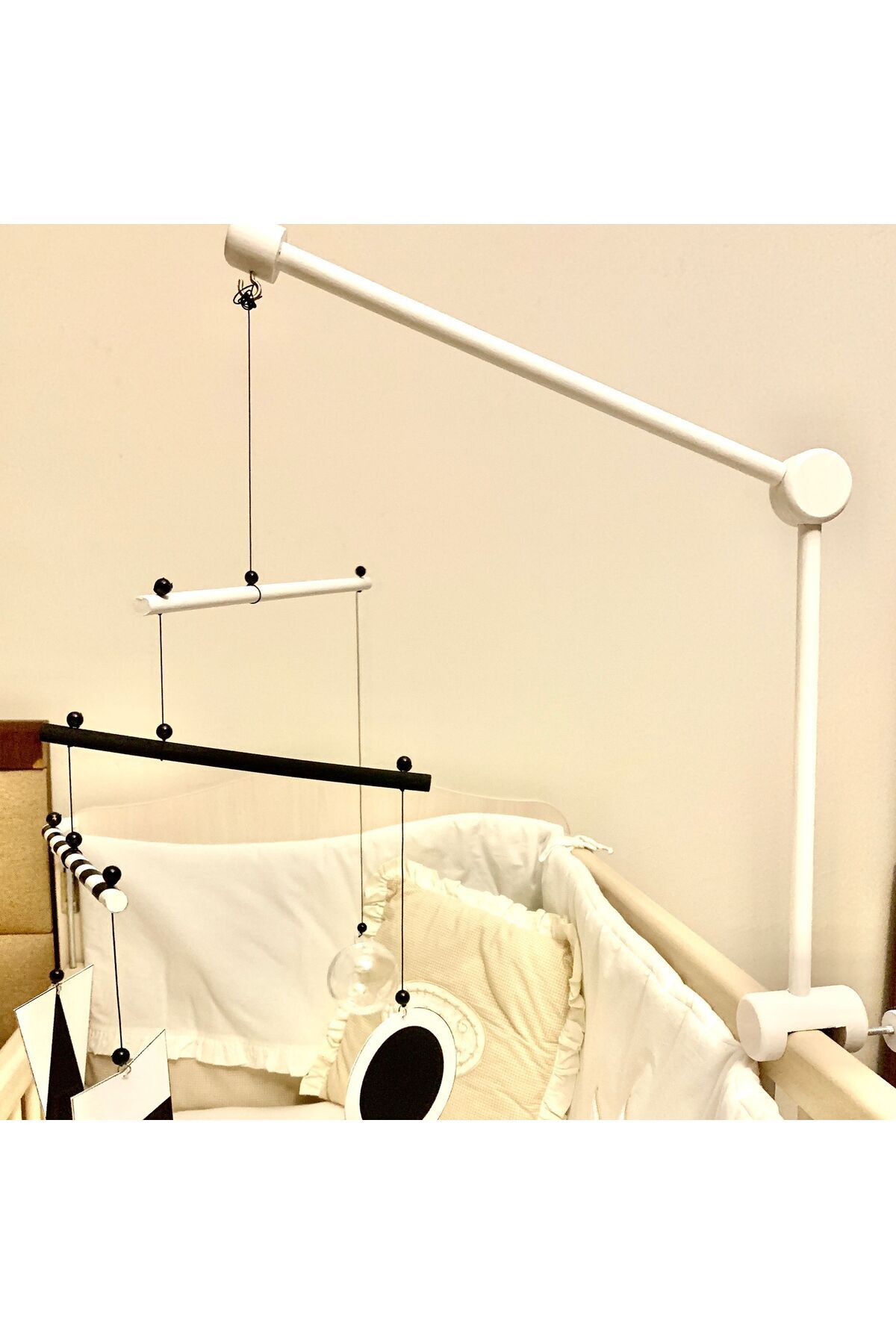 pikukid Ahşap Beşik Dönence Asma Aparatı, Beyaz Dönence Askısı ( Beyaz Renkli ), Beyaz Mobile Askısı fotoğrafı 4 (önizleme)