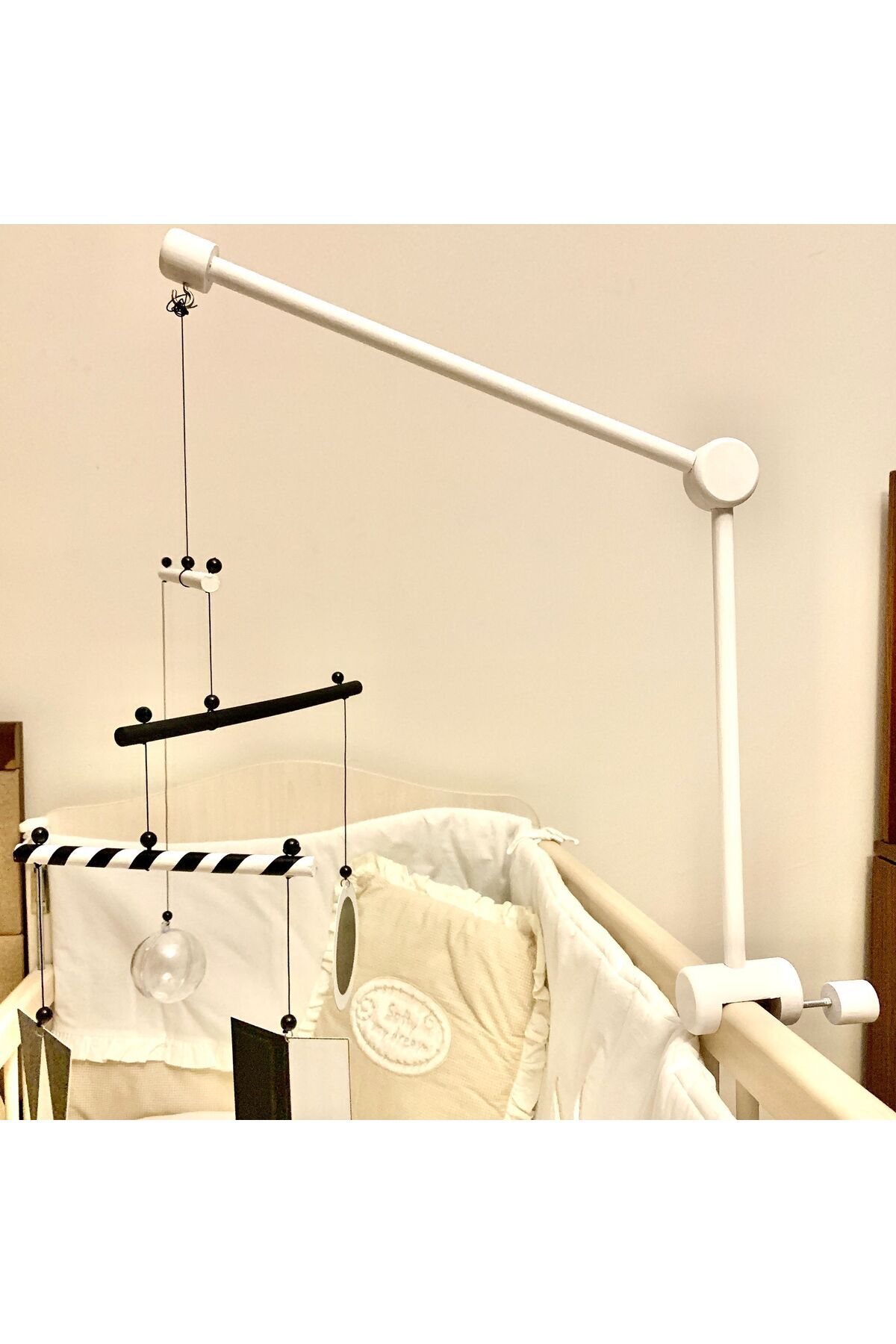 pikukid Ahşap Beşik Dönence Asma Aparatı, Beyaz Dönence Askısı ( Beyaz Renkli ), Beyaz Mobile Askısı fotoğrafı 6 (önizleme)