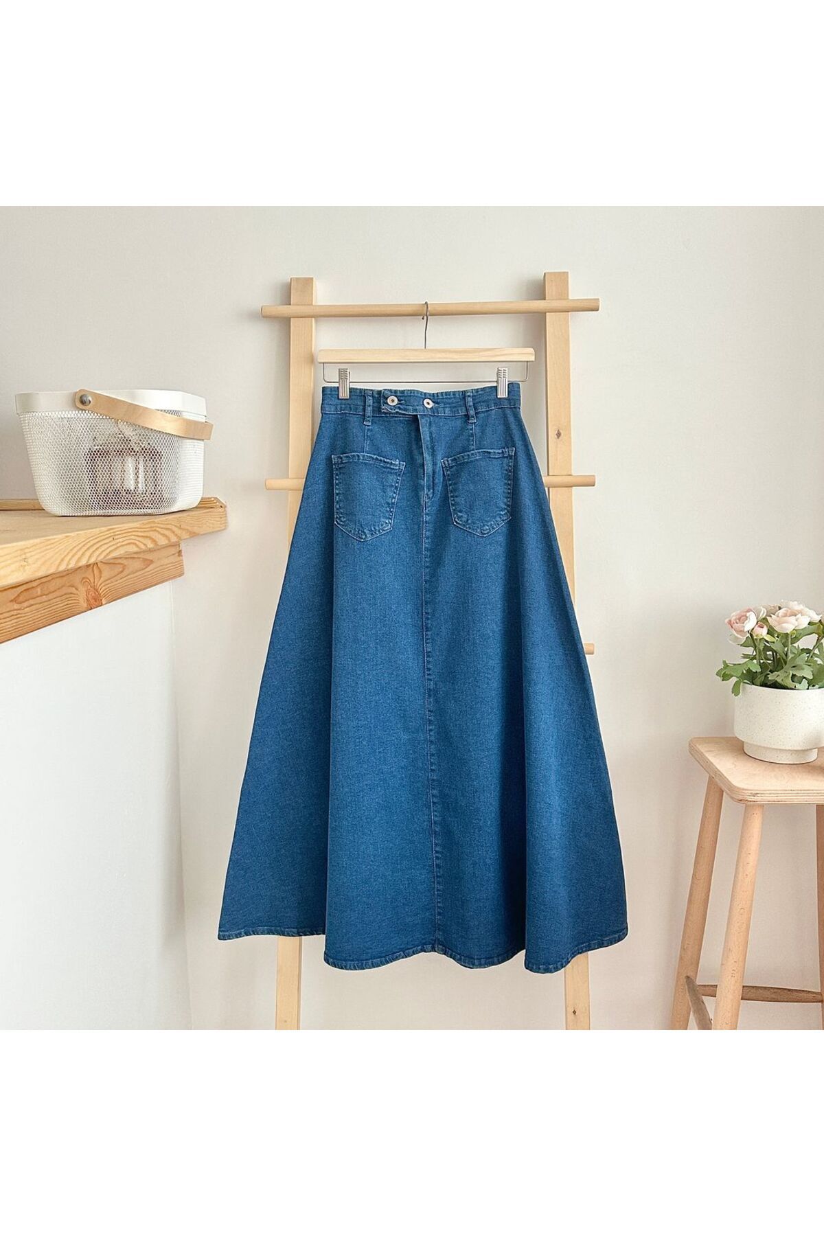 qarmacha  Parçalı Kloş Kot Etek - Görsel 2