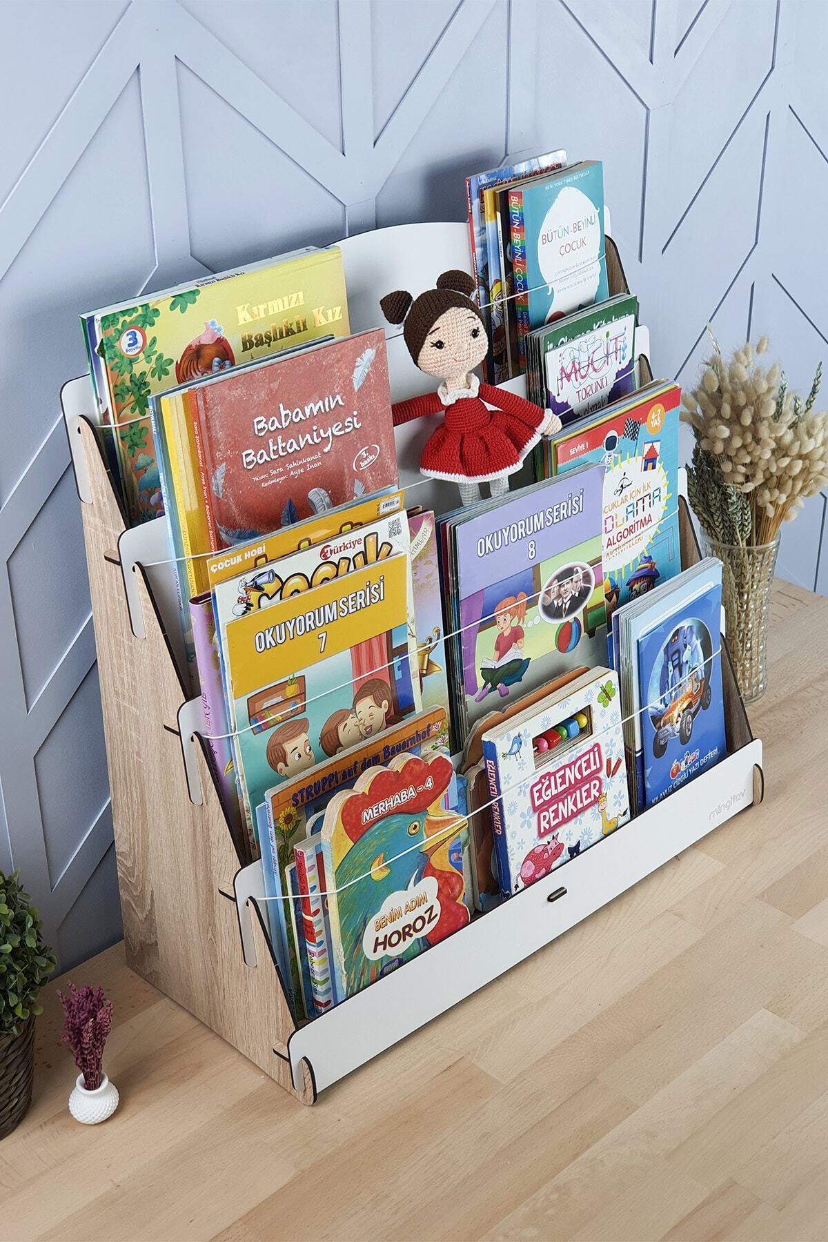 Mingitav Lucky Montessori Ahşap Çocuk Odası 4 Raflı Kitaplık fotoğrafı 4 (önizleme)