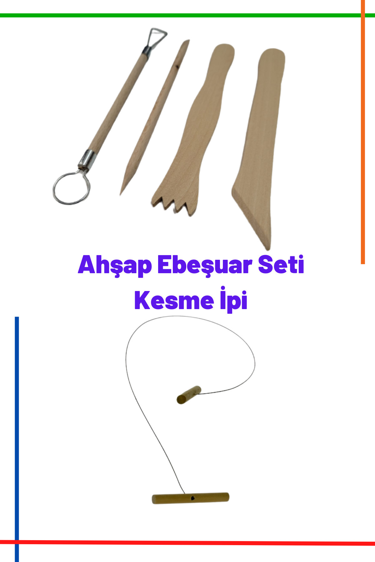Seramik Hamuru Ahşap Ebeşuar Seti, Kil Çamuru Modelaj takımı, Oyun Hamuru Kesme İpi