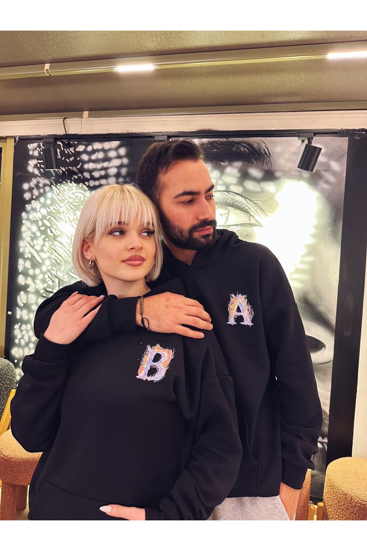 Oneoctobeer-Lover Couple Sweatshirt Combo - Hodie with Initials, Set of 3 Oneoctobeerbaşharf 2
