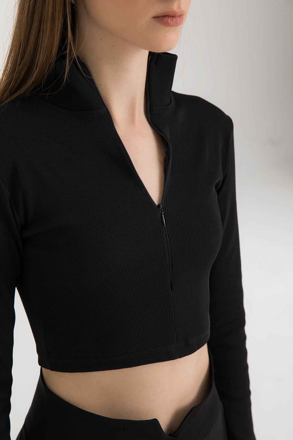 SHEISMONO-Detailní žebrovaný zip na zip černý 3