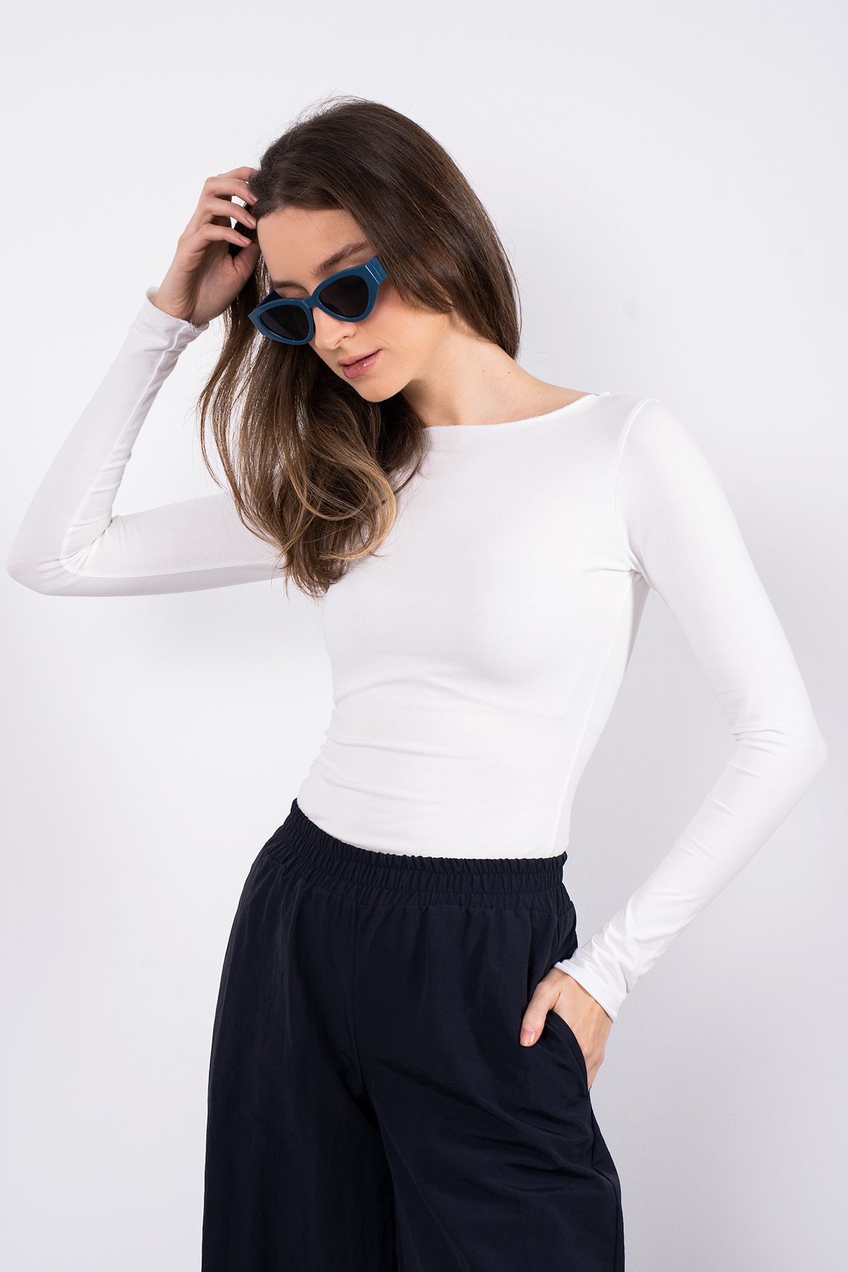 Cotton Kayık Yaka Bluz Ekru
