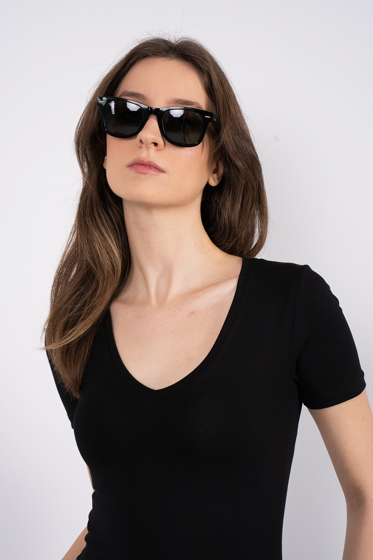 SHEISMONO  Cotton V Yaka Kısa Kol Bluz Siyah - Görsel 5