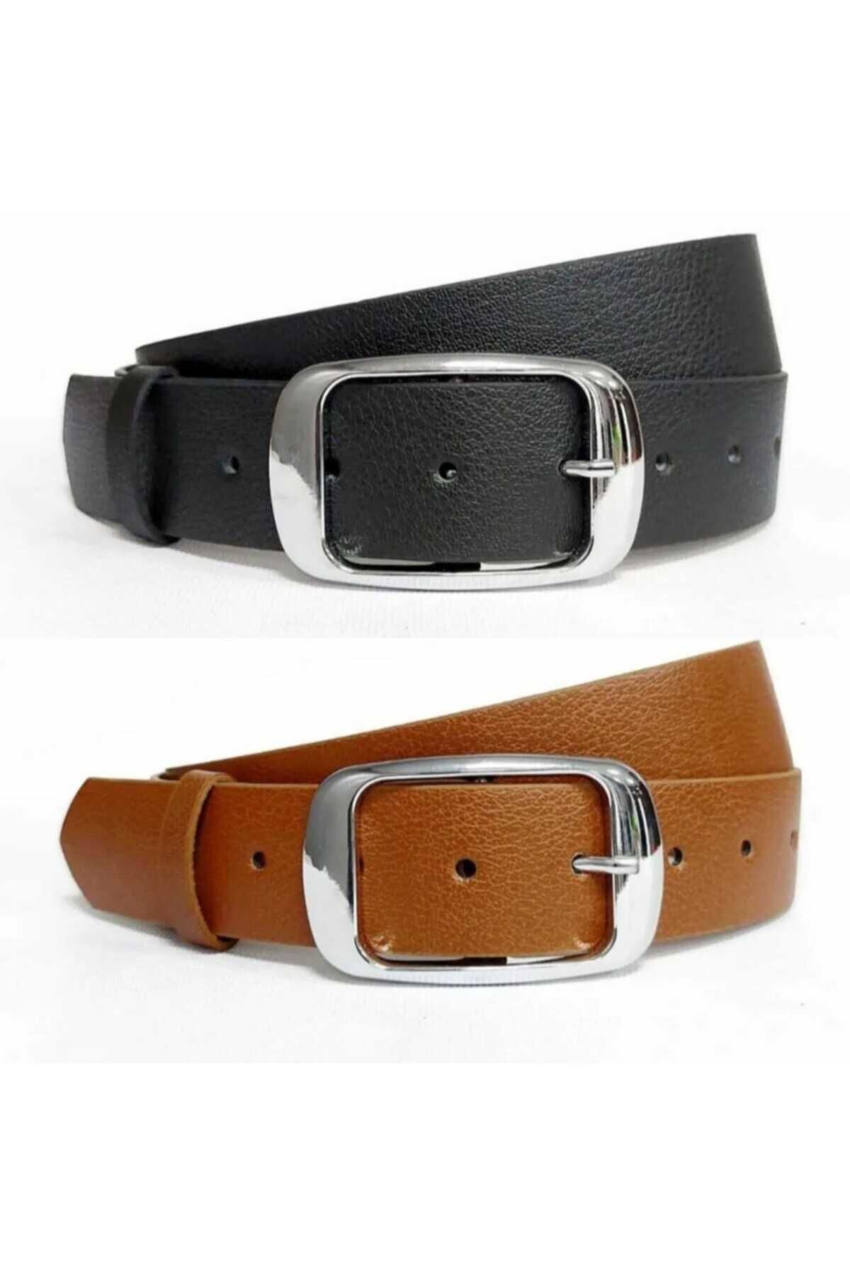 Kemerix Set De 2 Curele Cu Cataramă Argintiu Negru-maru Femeie - M